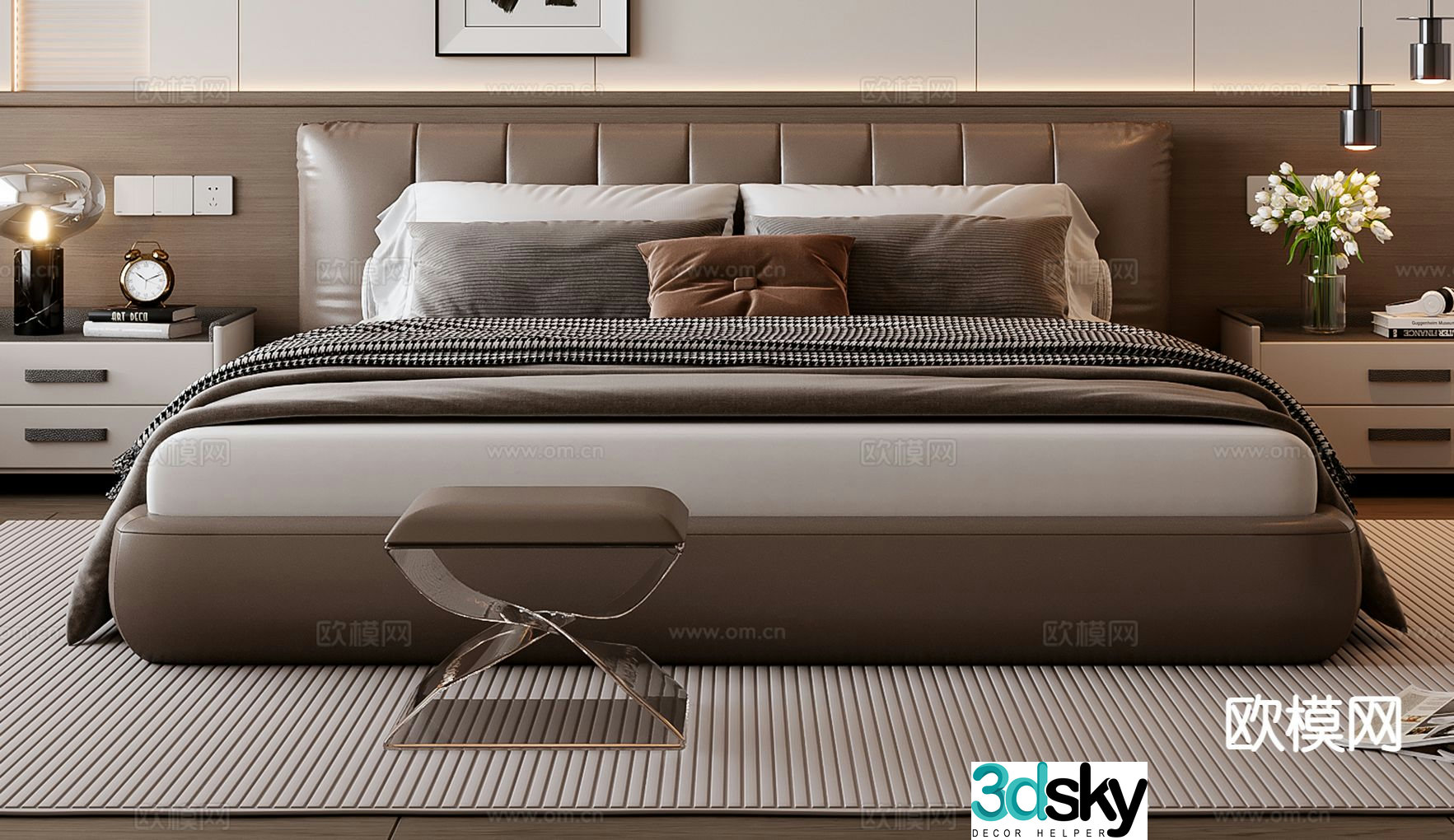 Italian double bed 3d model