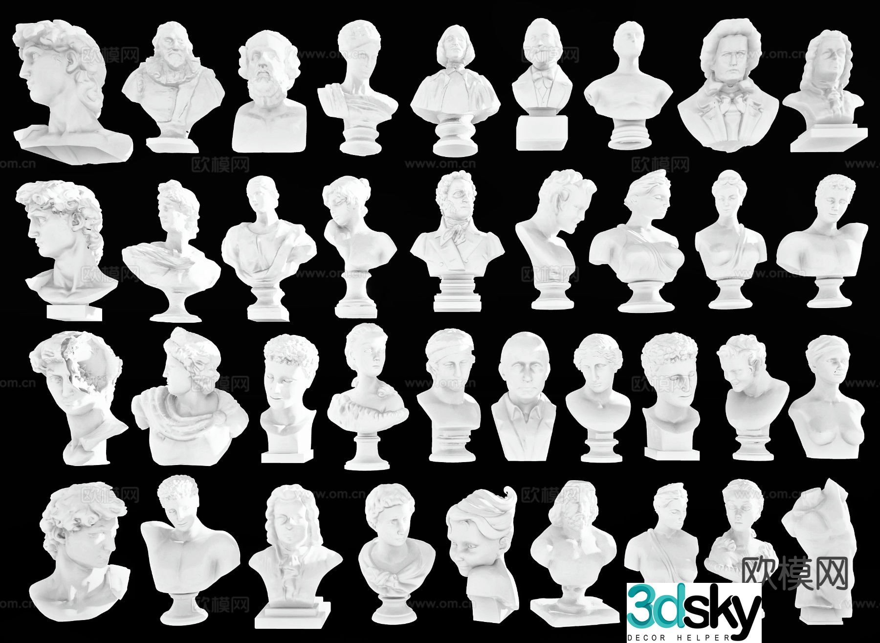 European plaster head sculpture 3D model