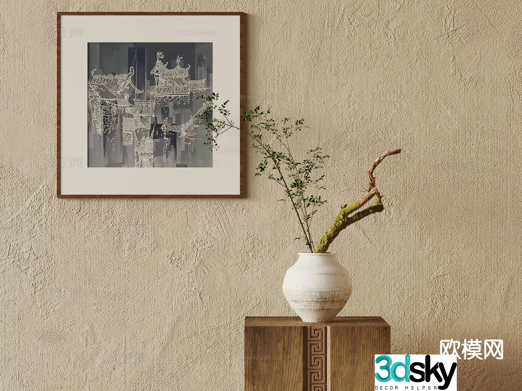 New Chinese style flower arrangement vase 3d model