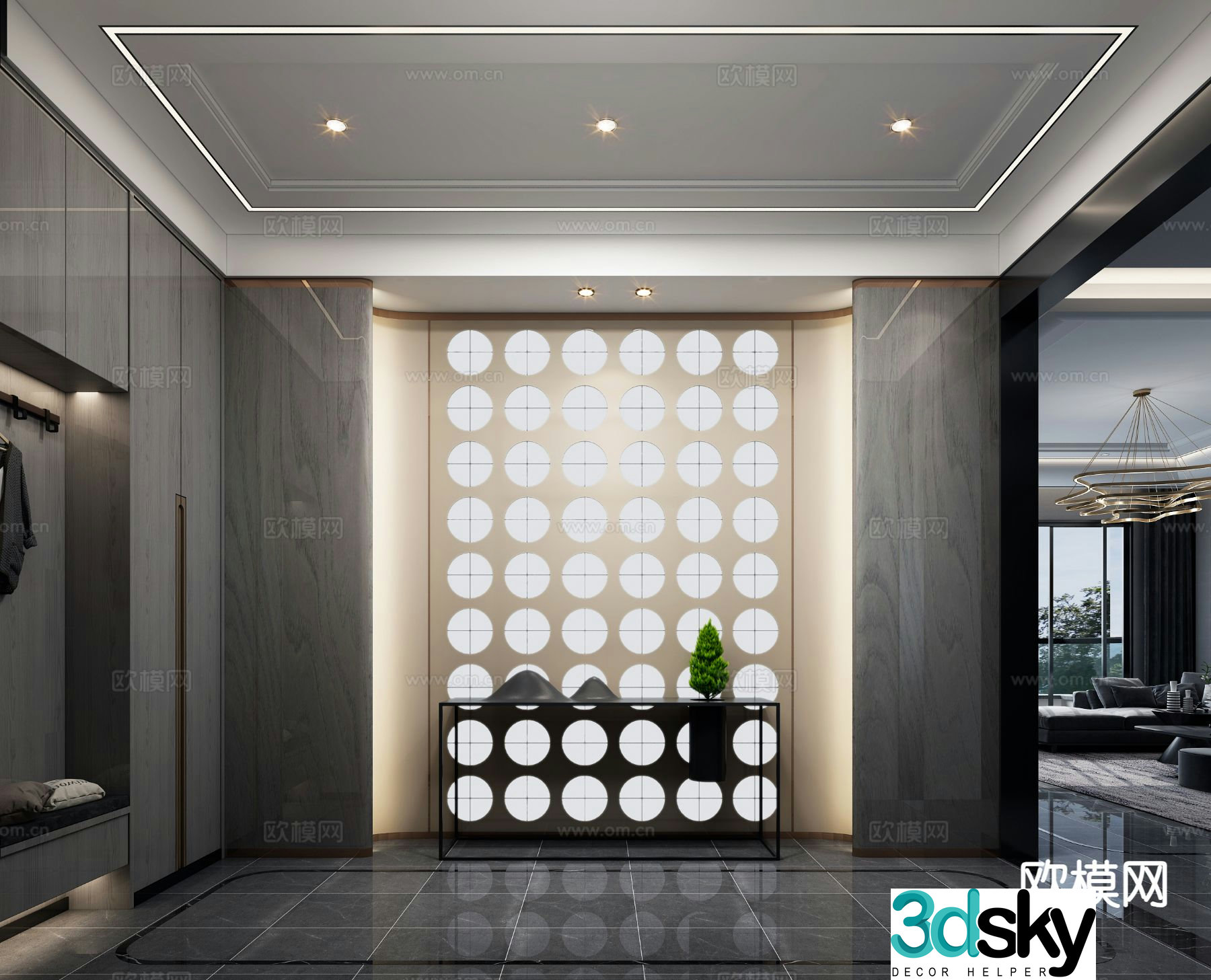 Light luxury entrance hall decorative entrance aisle 3D model