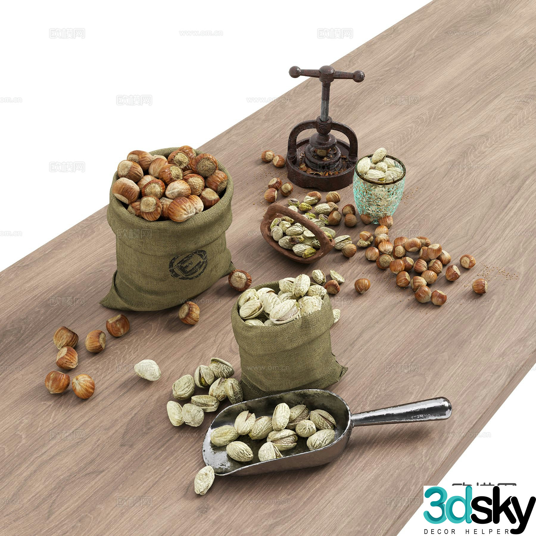 Modern nut snacks almond fruit chestnut pistachio 3d model