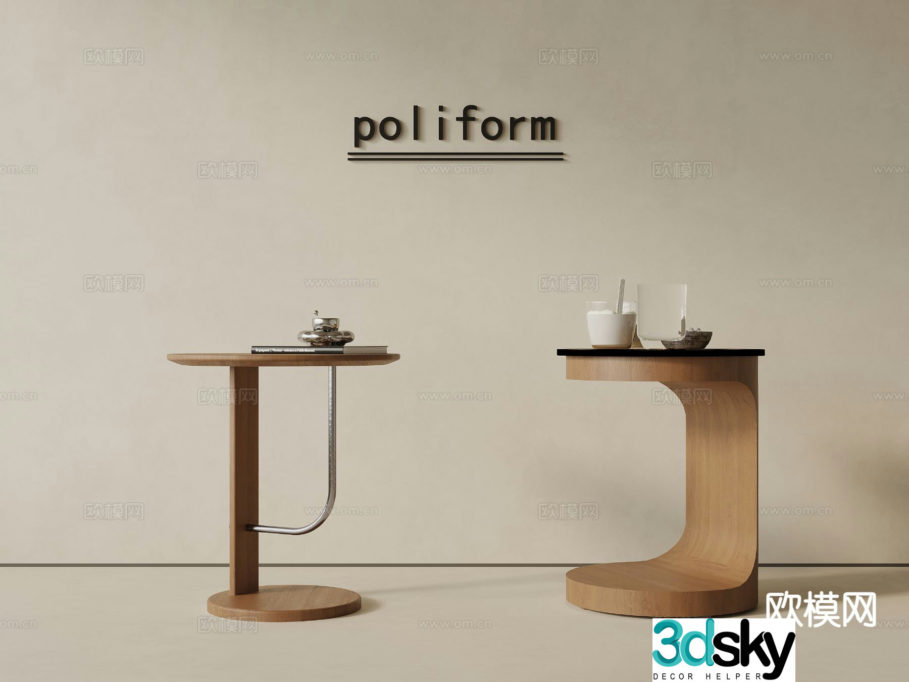 Medieval style side table corner table round table table table 3D model