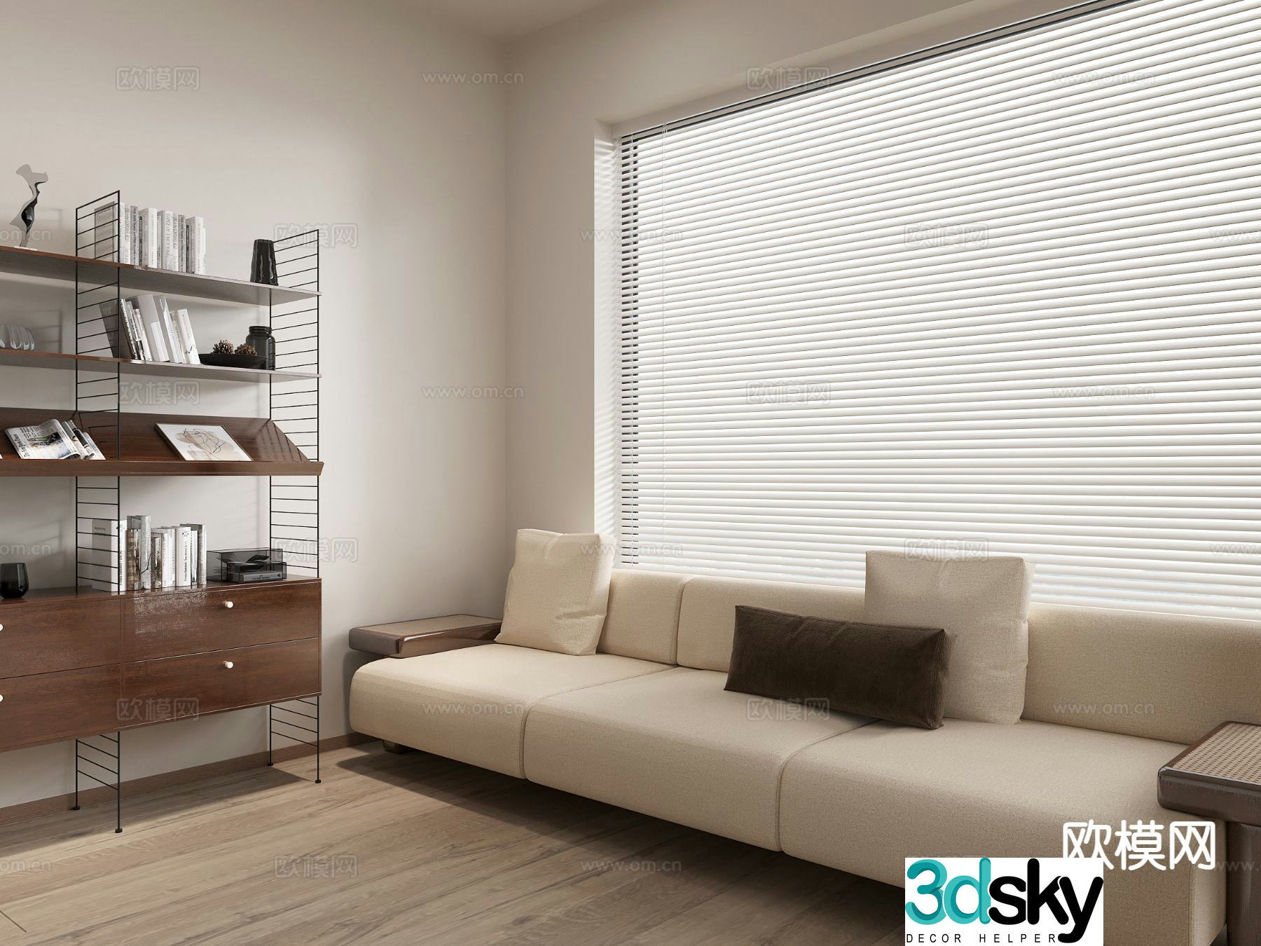 Wabi-sabi three-seat sofa 3d model
