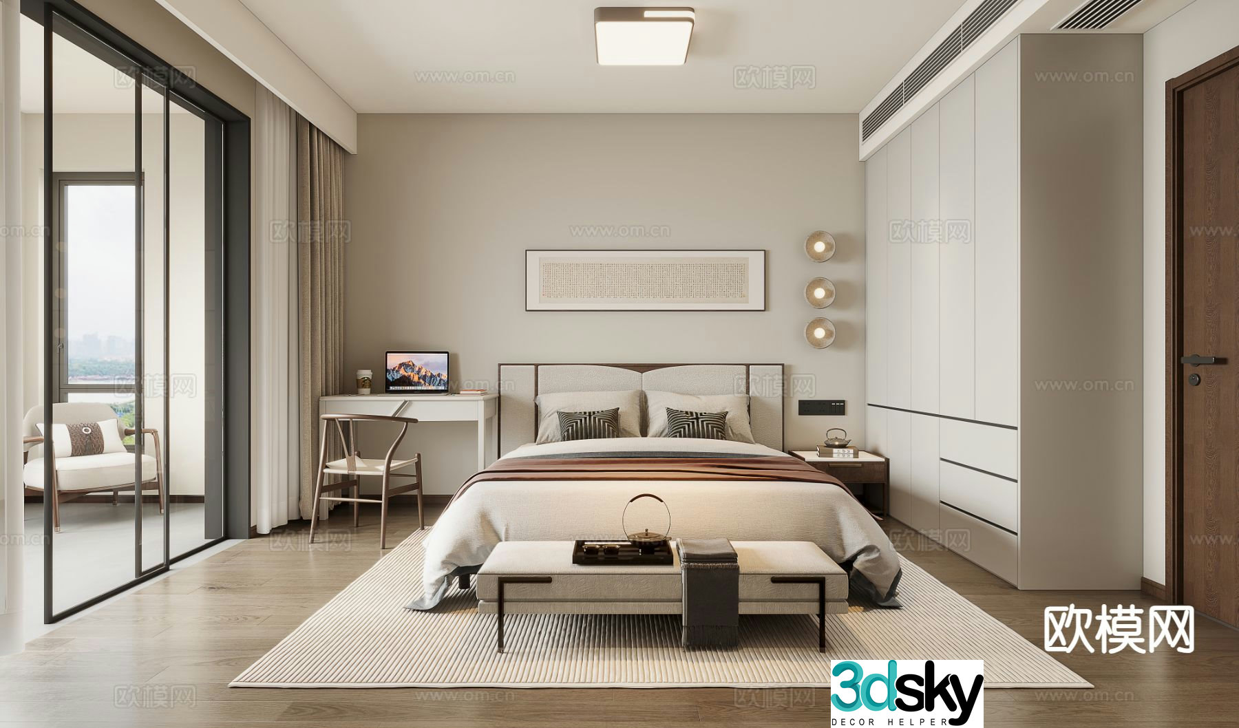 New Chinese style bedroom second bedroom 3D model