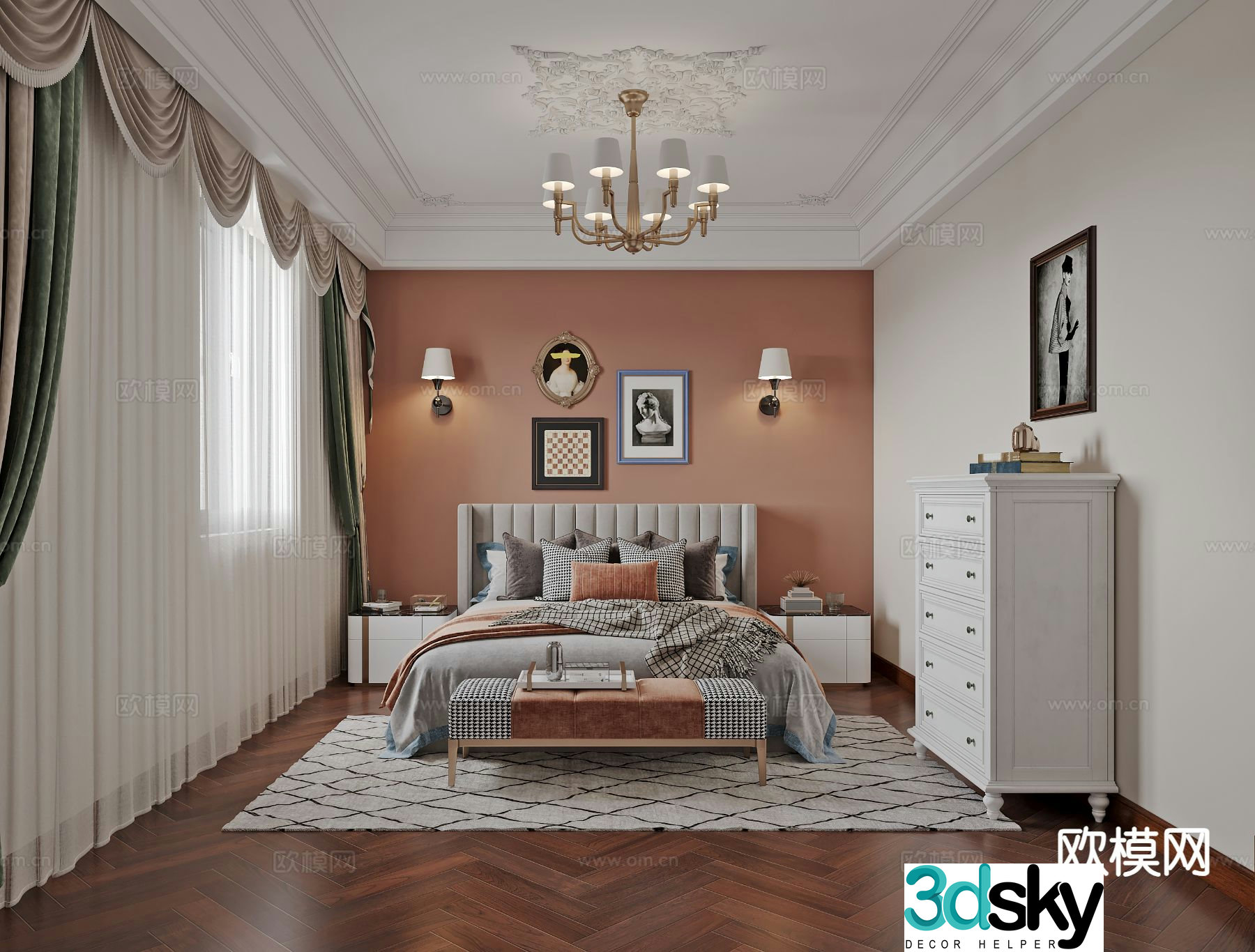 American style bedroom master bedroom 3d model