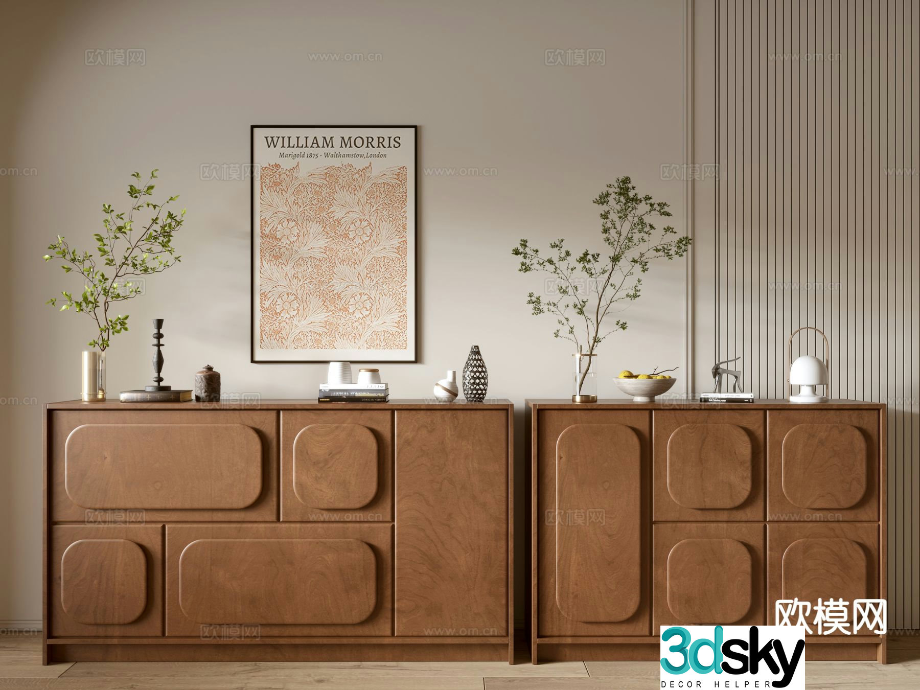 Medieval style side cabinet and entrance cabinet 3D model