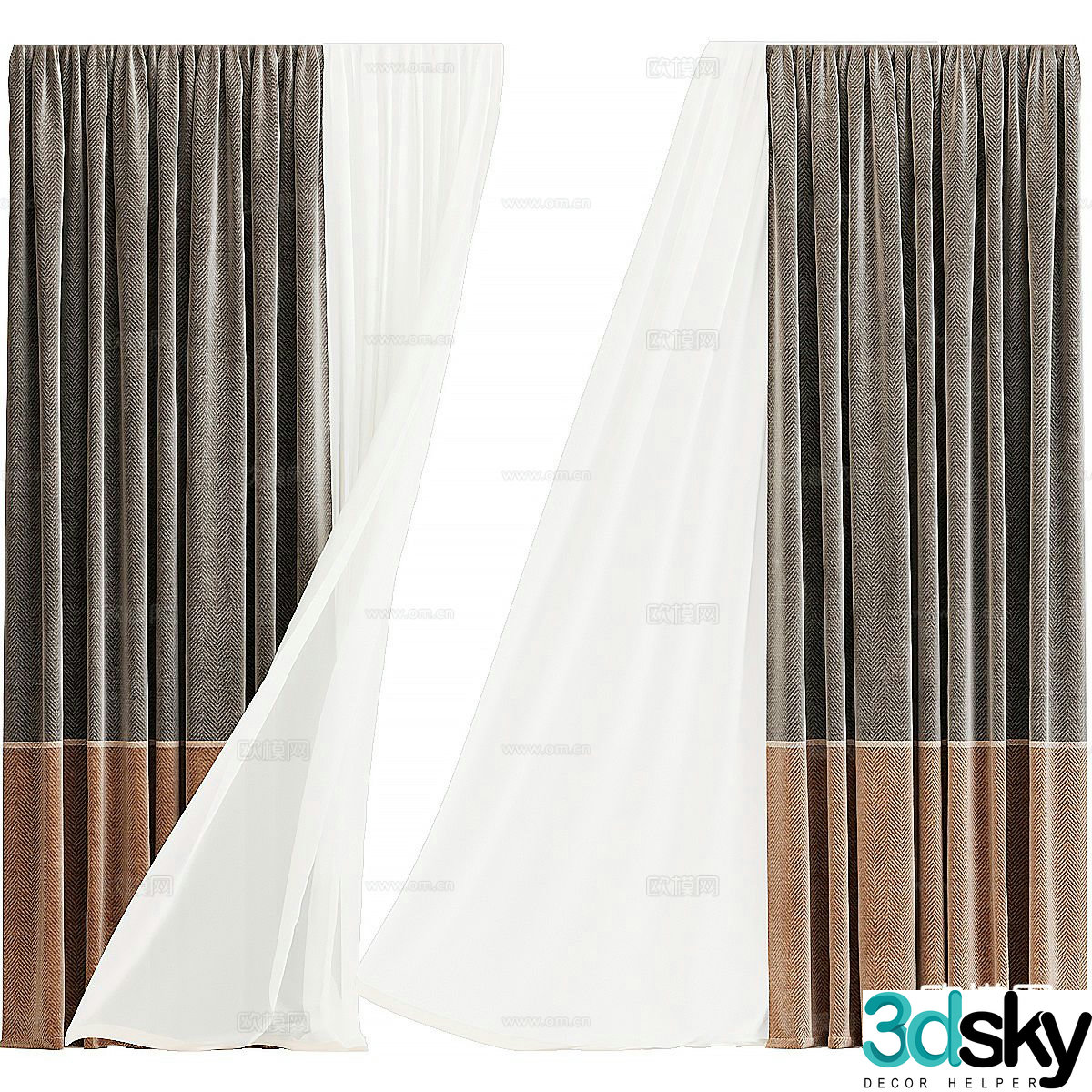Modern plain curtains gauze curtain 3d model