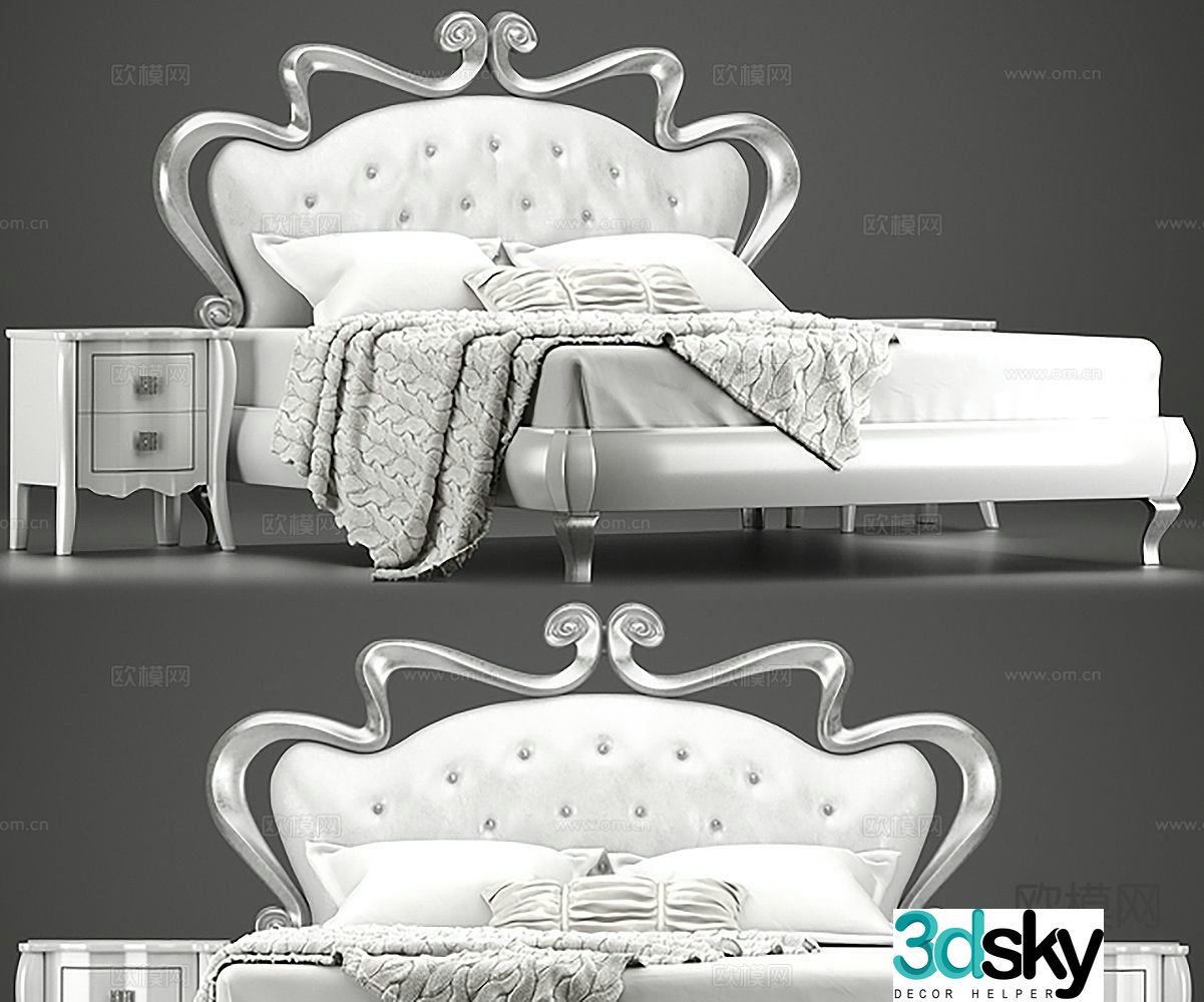 European double bed 3d model
