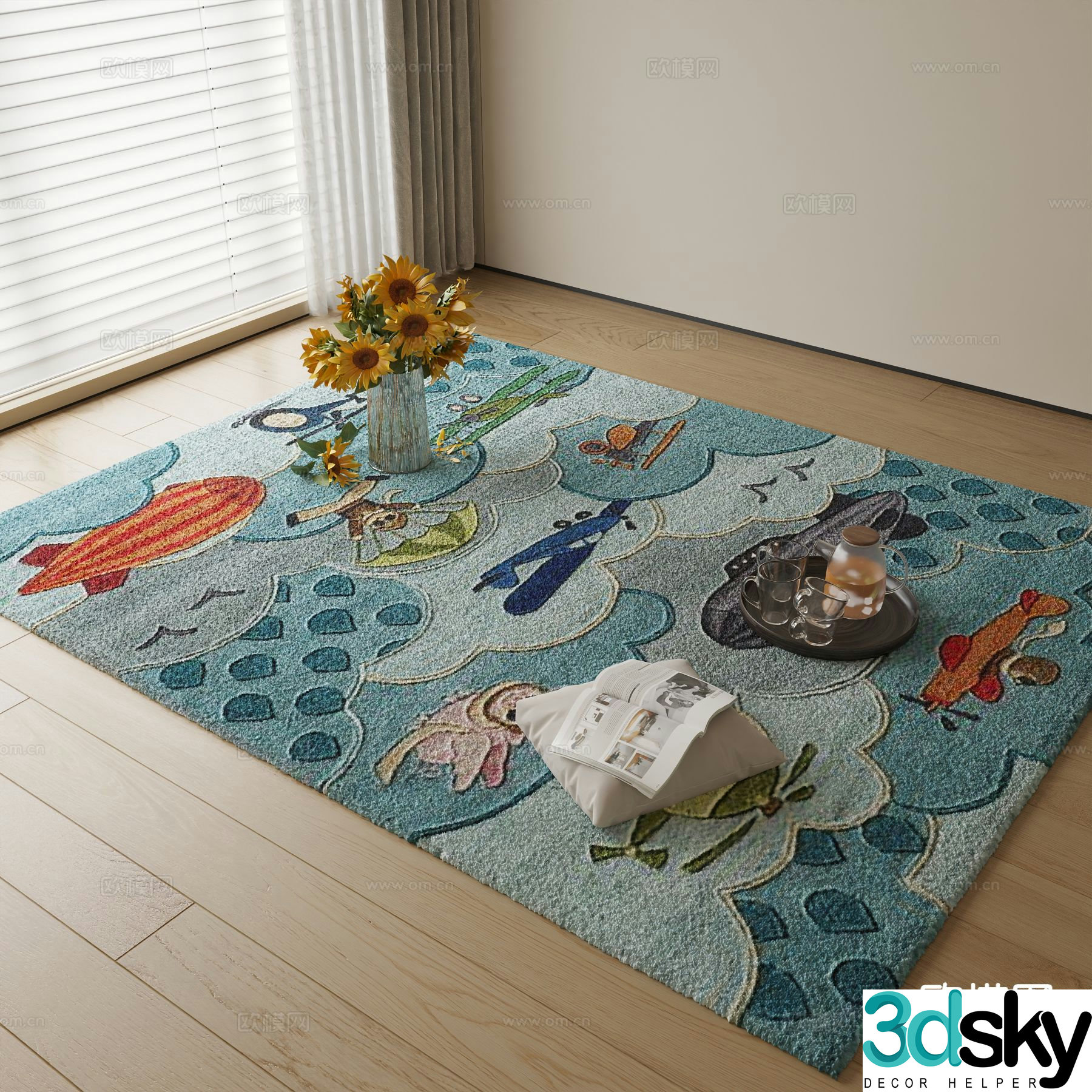 Sea blue carpet abstract carpet 3d model