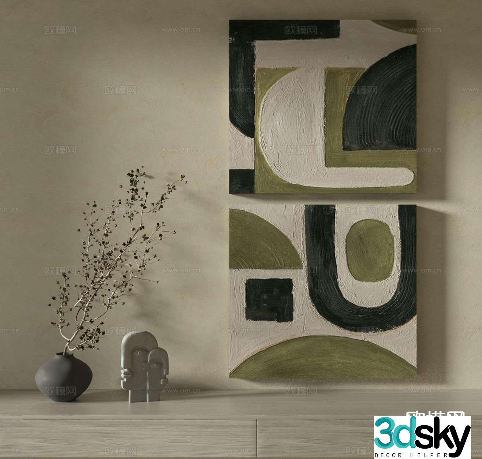 Wabi-sabi painting texture painting decorative painting hanging painting 3D model