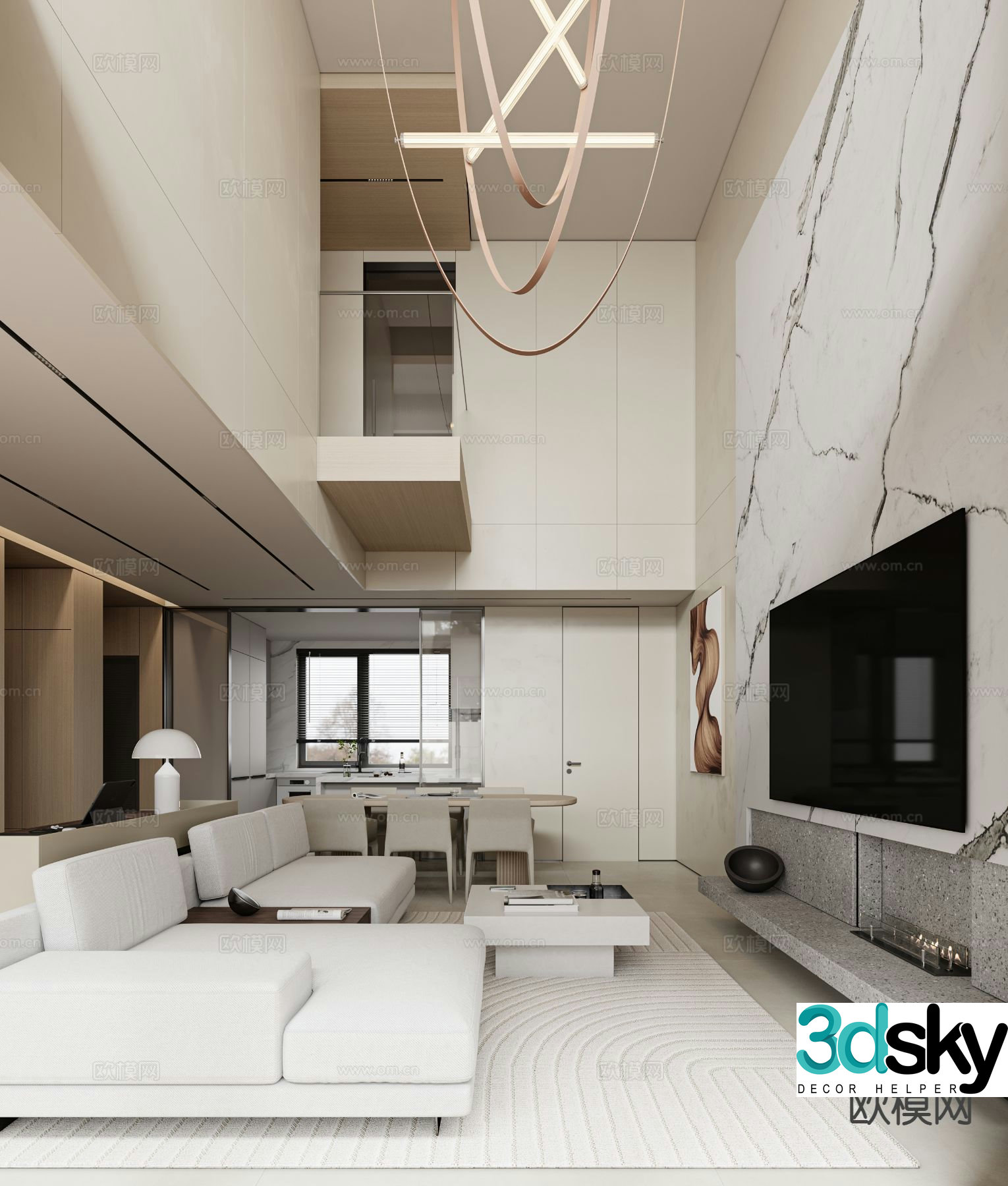 Modern villa guest restaurant villa lobby 3D model
