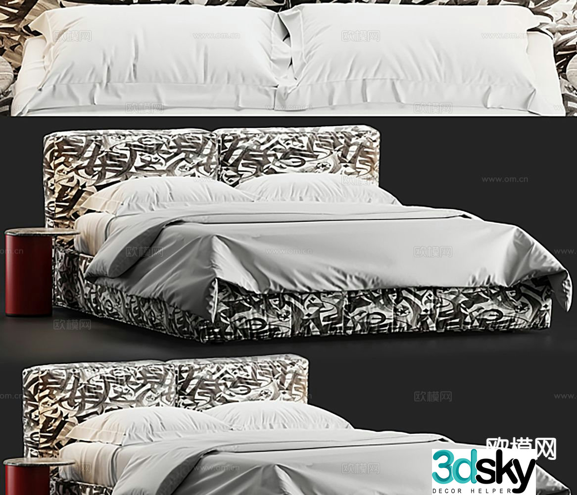 Simple European double bed 3d model