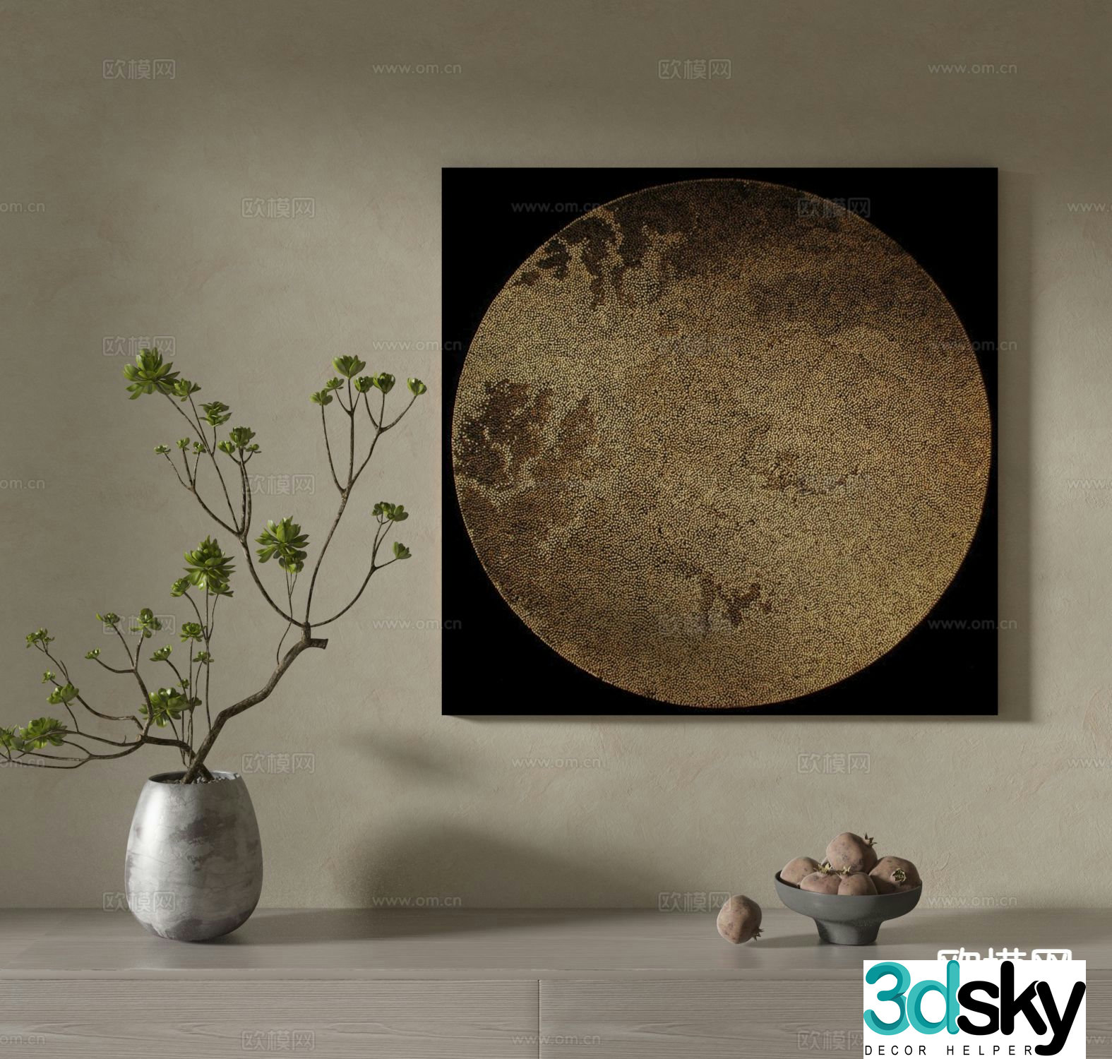 Wabi-sabi painting texture painting decorative painting hanging painting 3D model