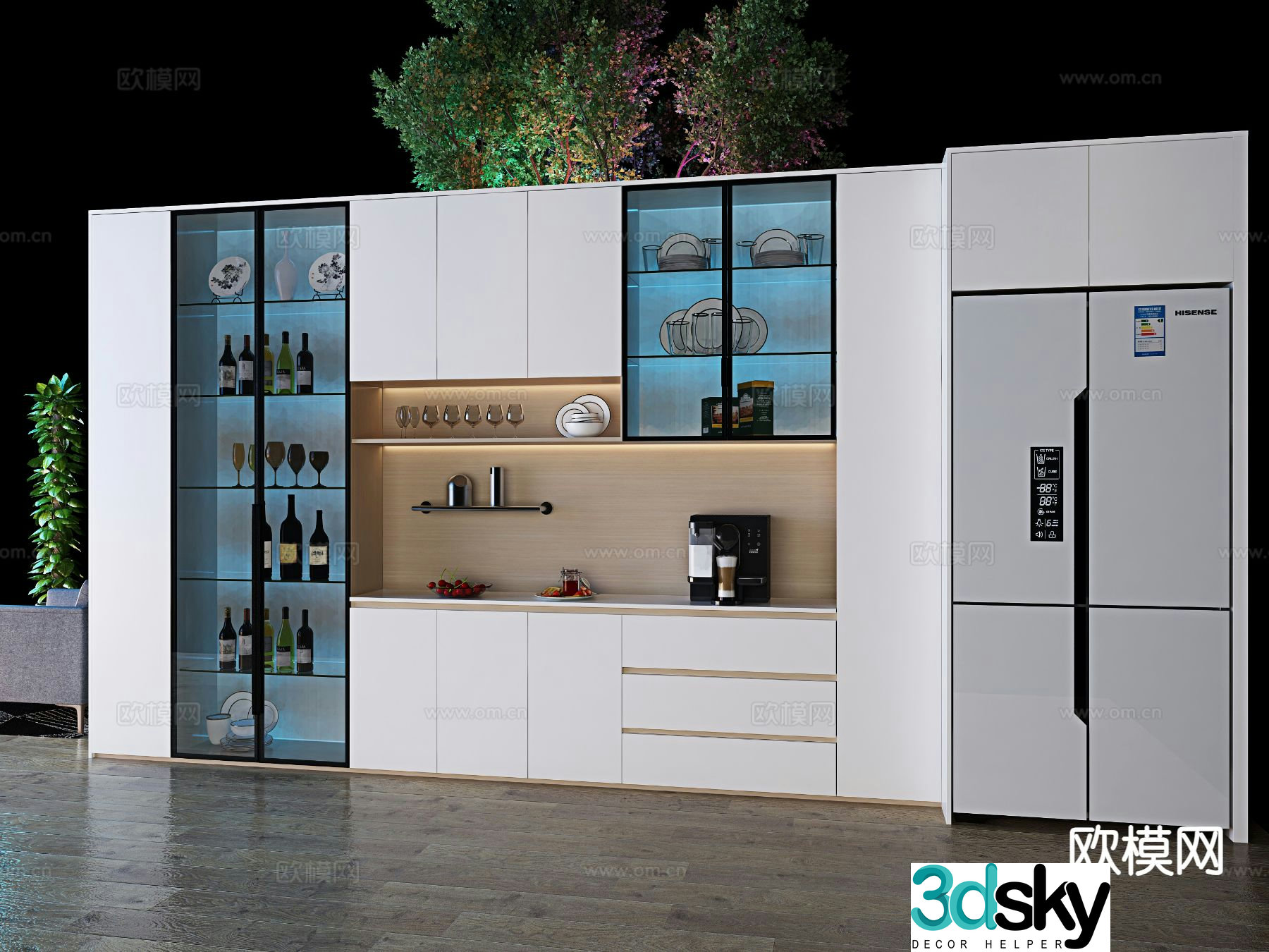 Simple sideboard refrigerator cabinet 3d model