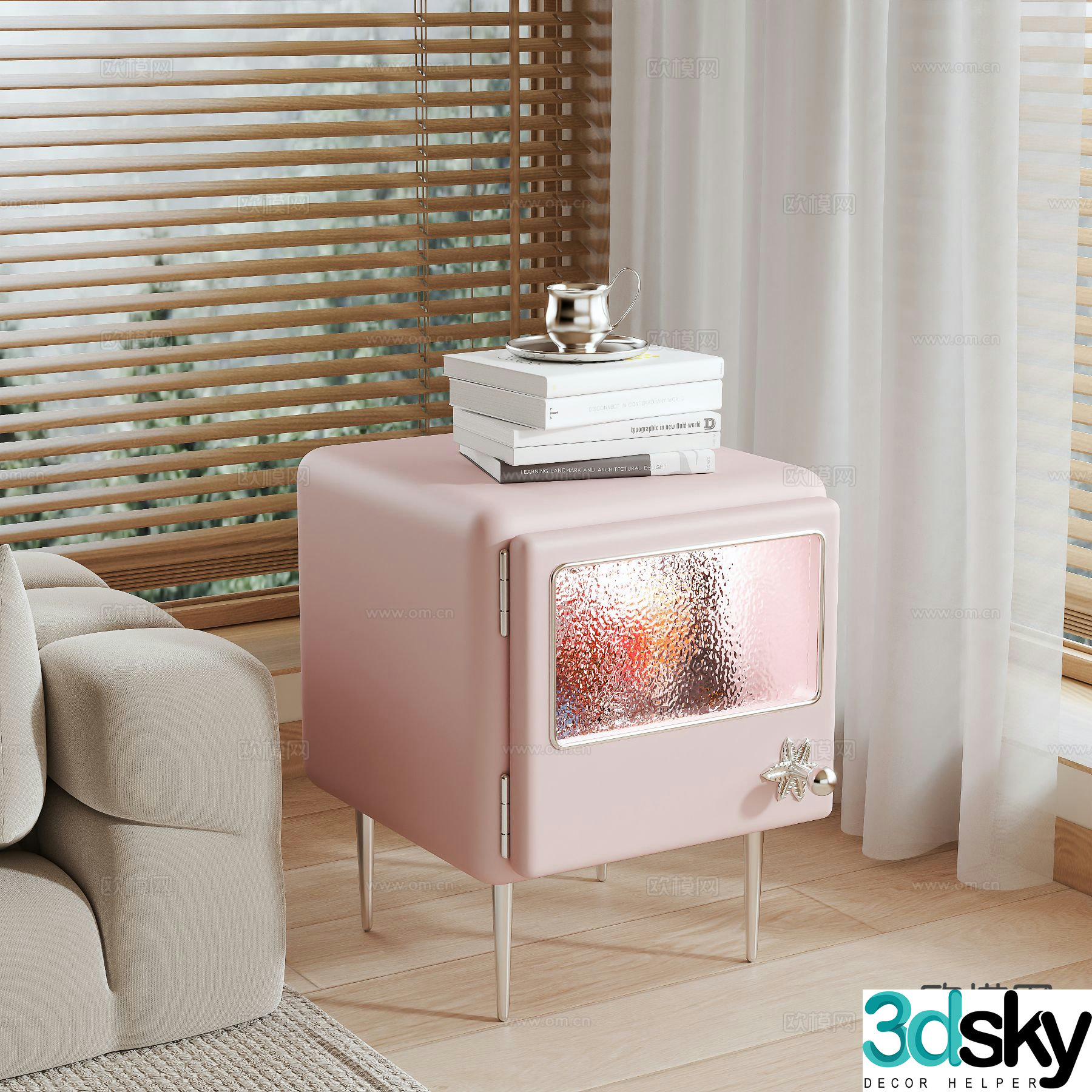Modern pink bedside table 3d model