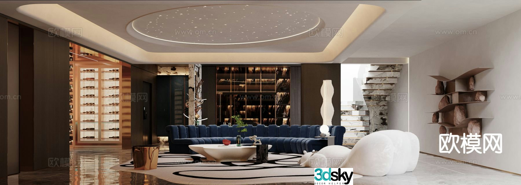 Light luxury basement leisure area entertainment area 3D model