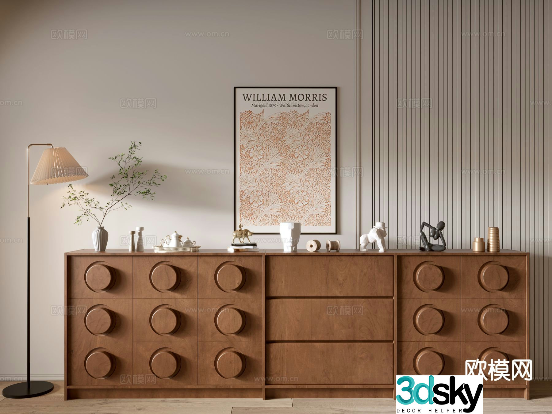 Medieval style entrance cabinet and side cabinet 3D model