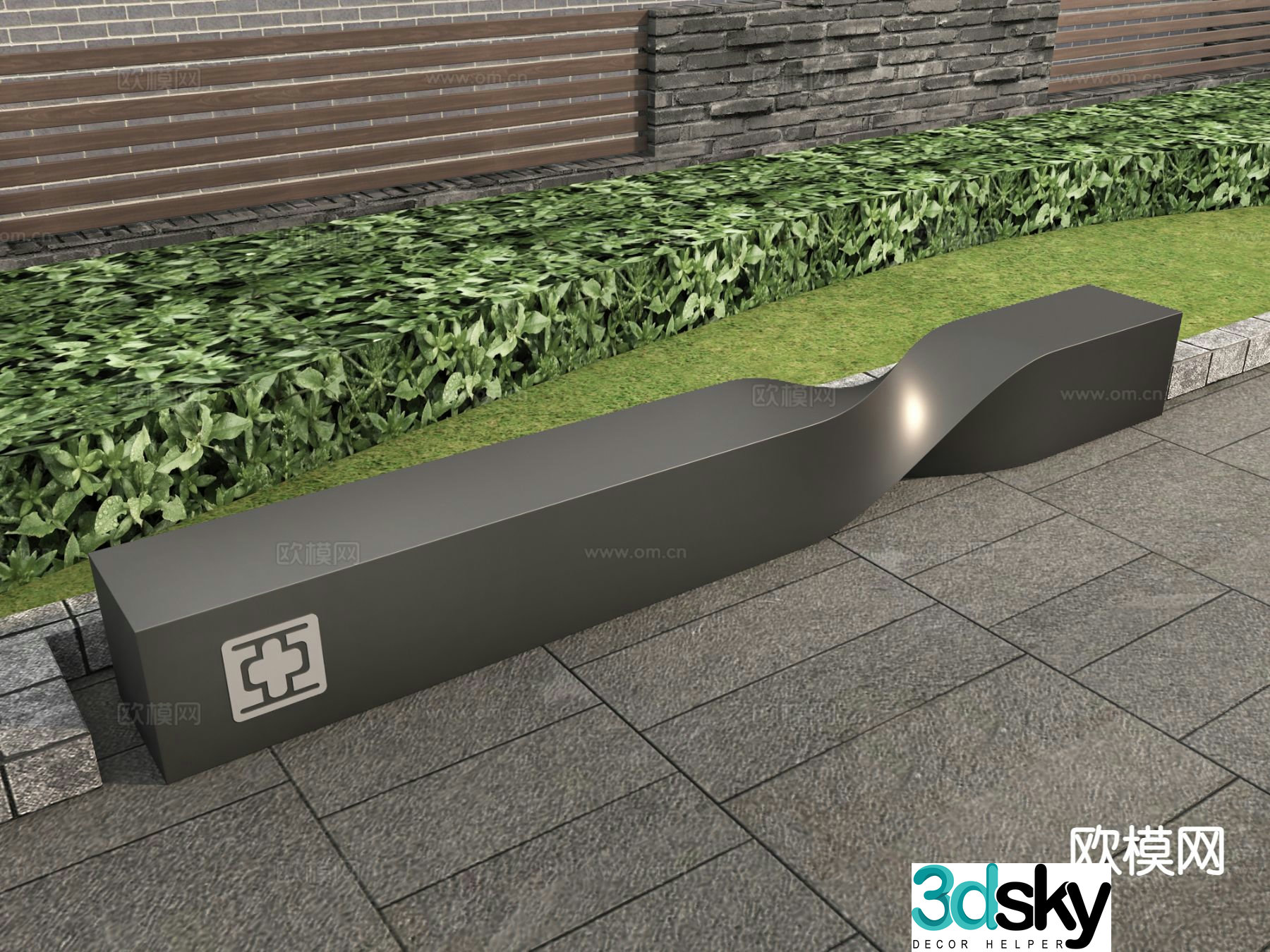 Modern landscape seating outdoor seating street rest bench 3d model