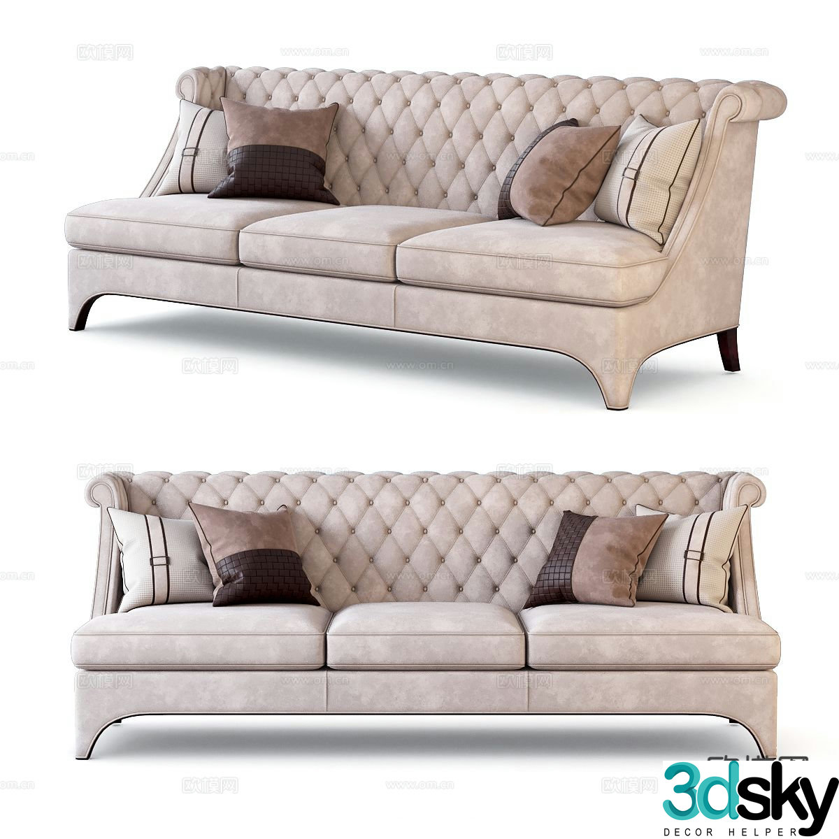 Jane European sofa three-person sofa 3D model