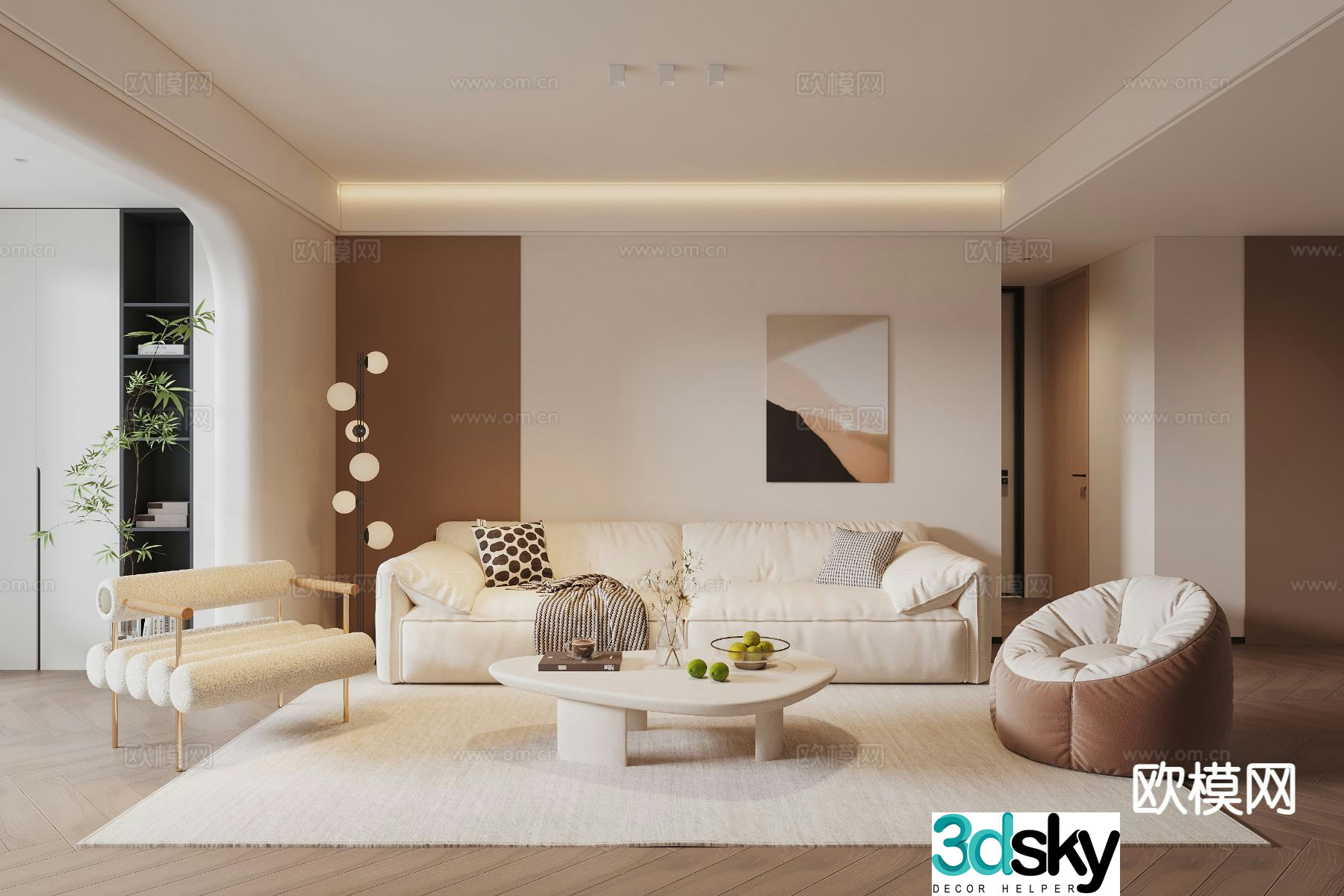 Cream style living room 3d model
