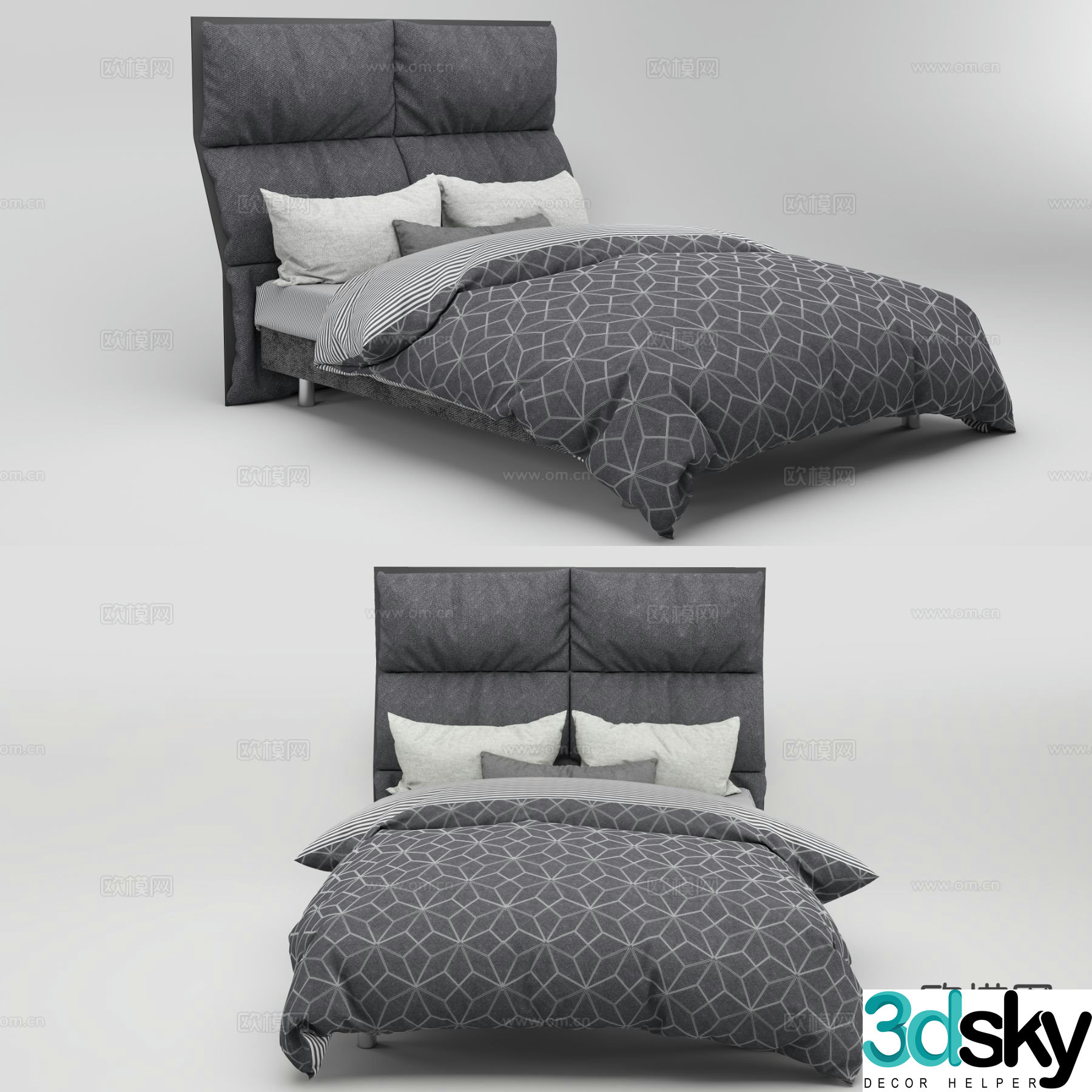 Modern double bed 3d model