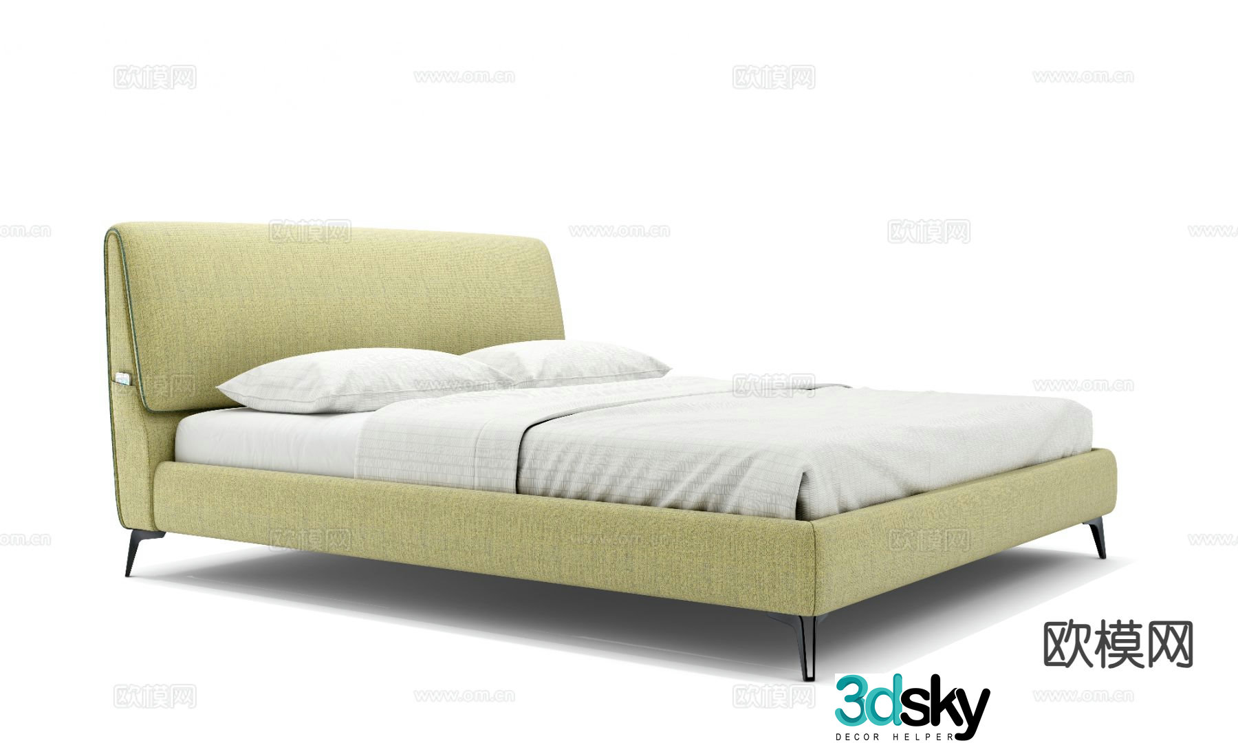 Simple double bed 3d model
