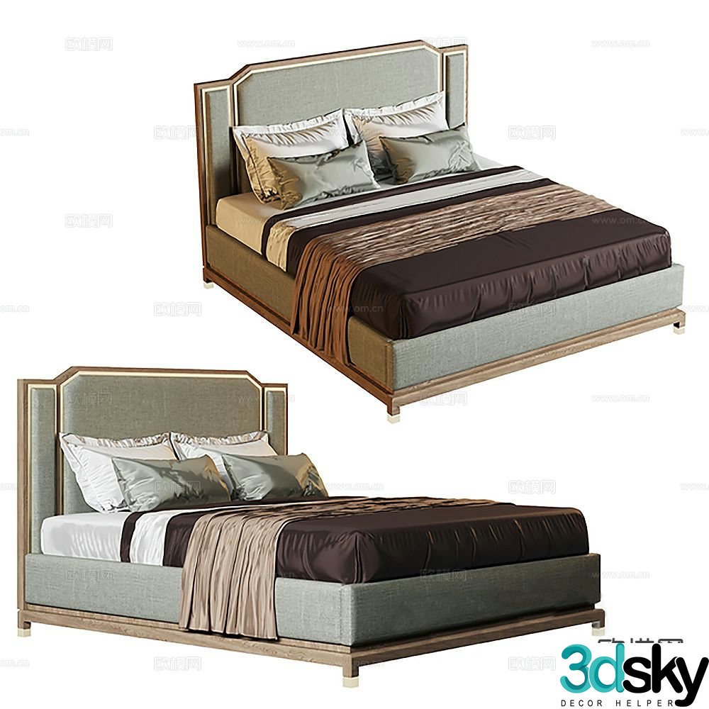 American double bed 3d model
