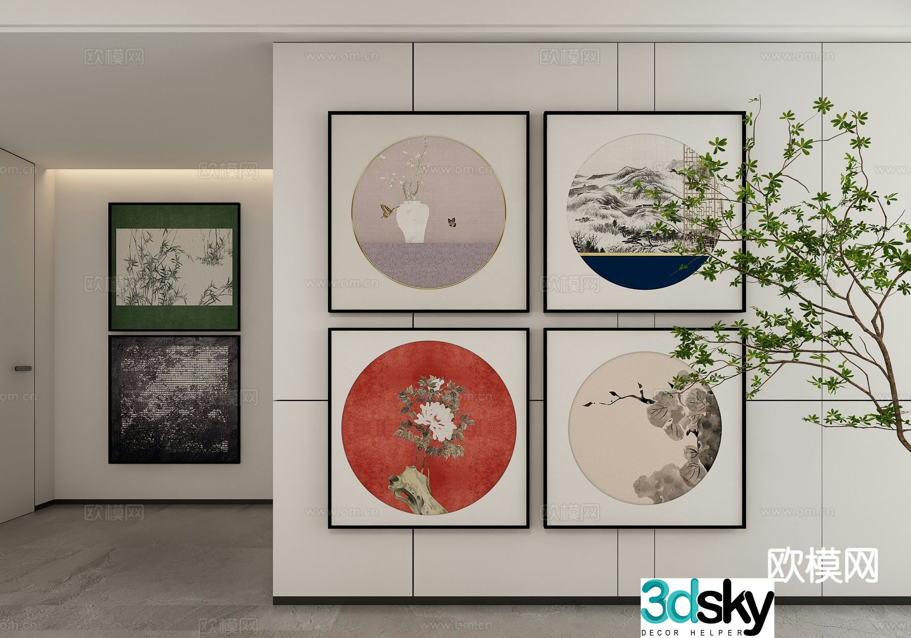 New Chinese style decorative painting combination painting hanging painting 3d model
