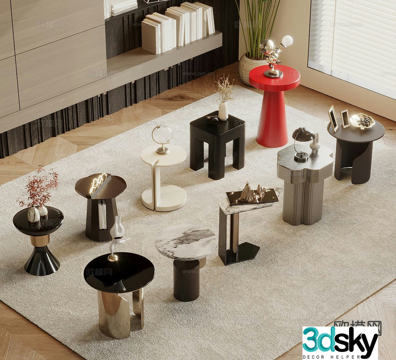 Modern side table corner table round table square table 3D model