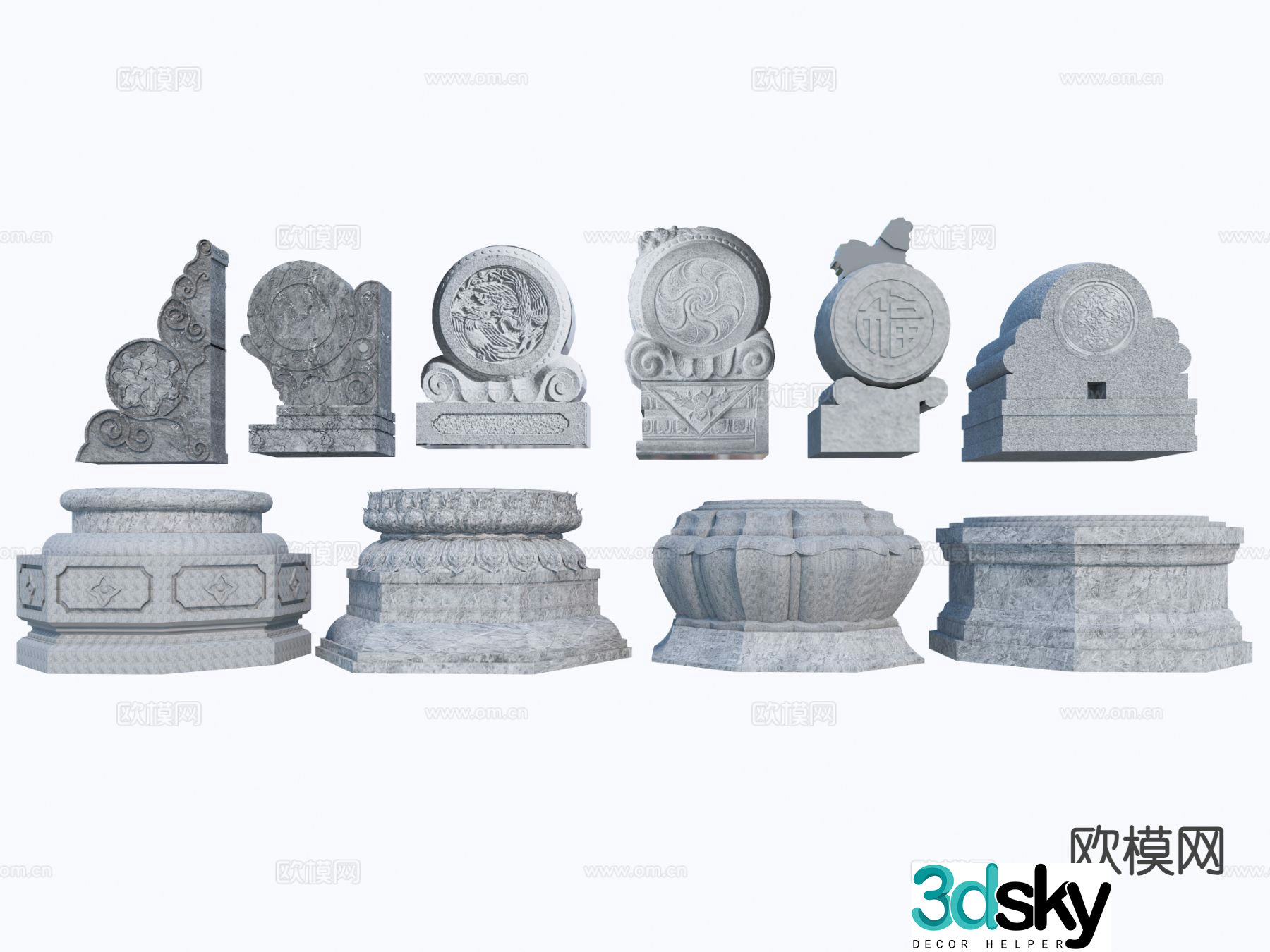 Chinese style drum stone stone lion sculpture 3d model