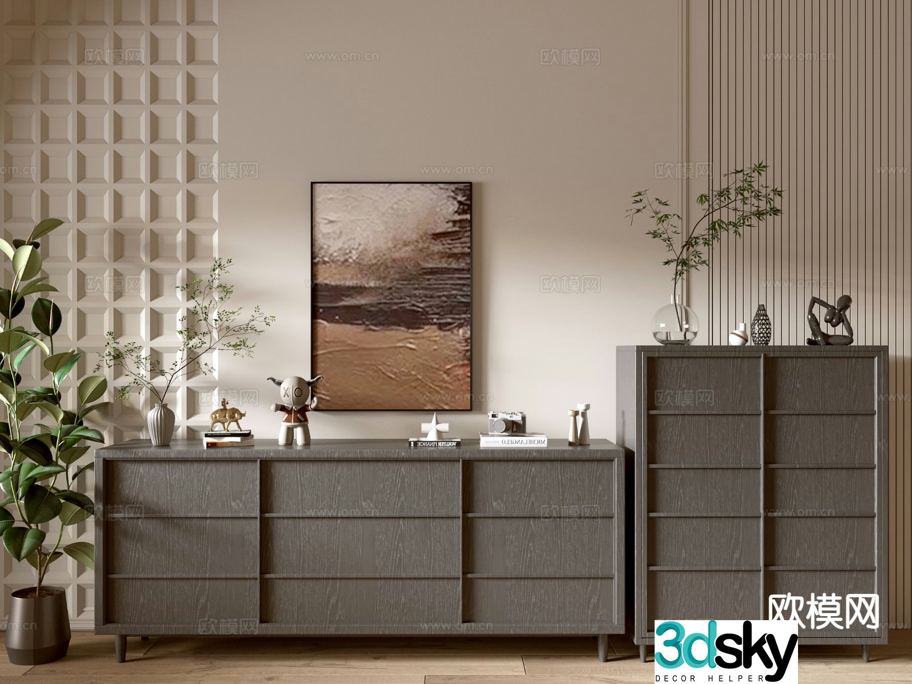Modern wood grain cabinet entrance cabinet 3D model