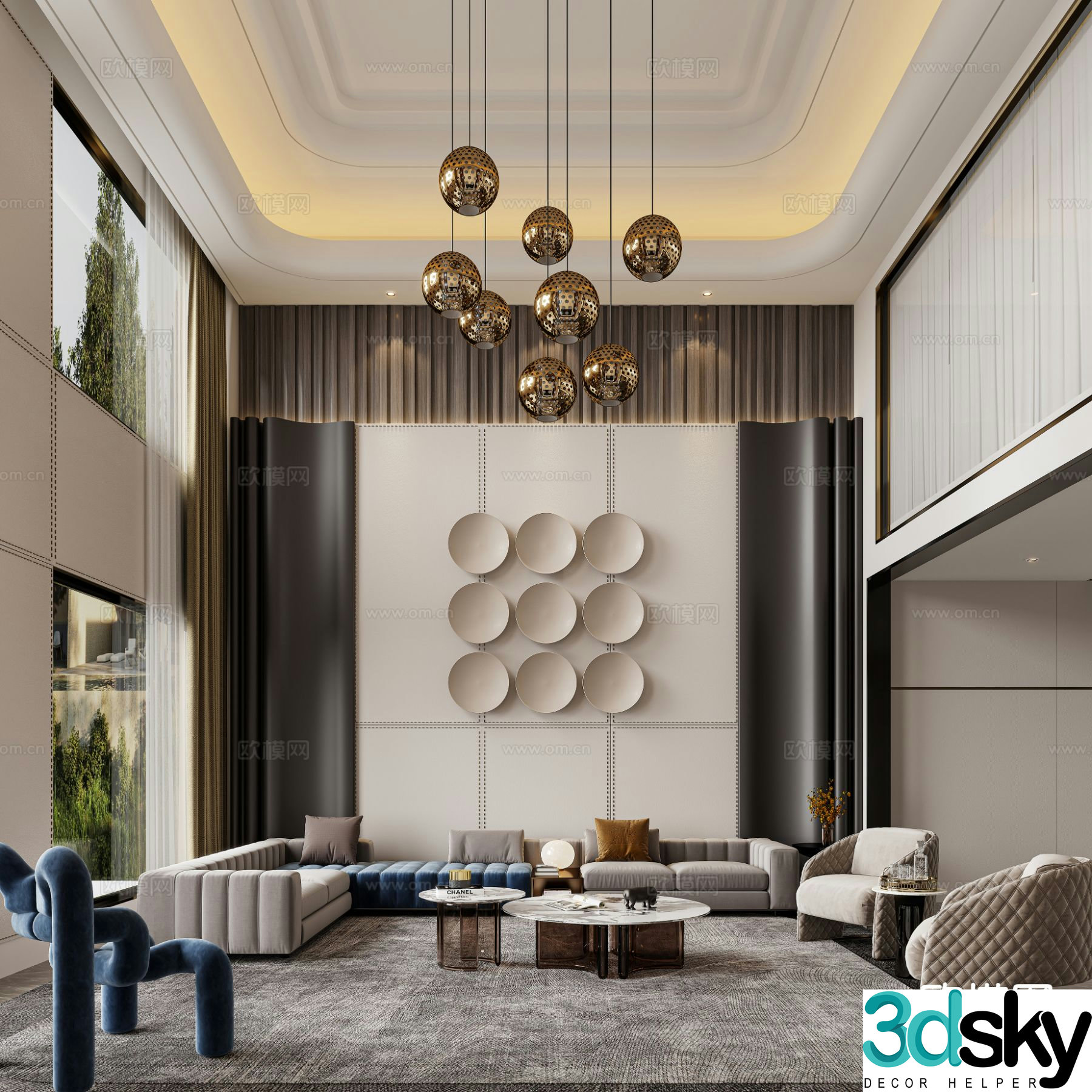 Italian villa living room empty living room 3D model