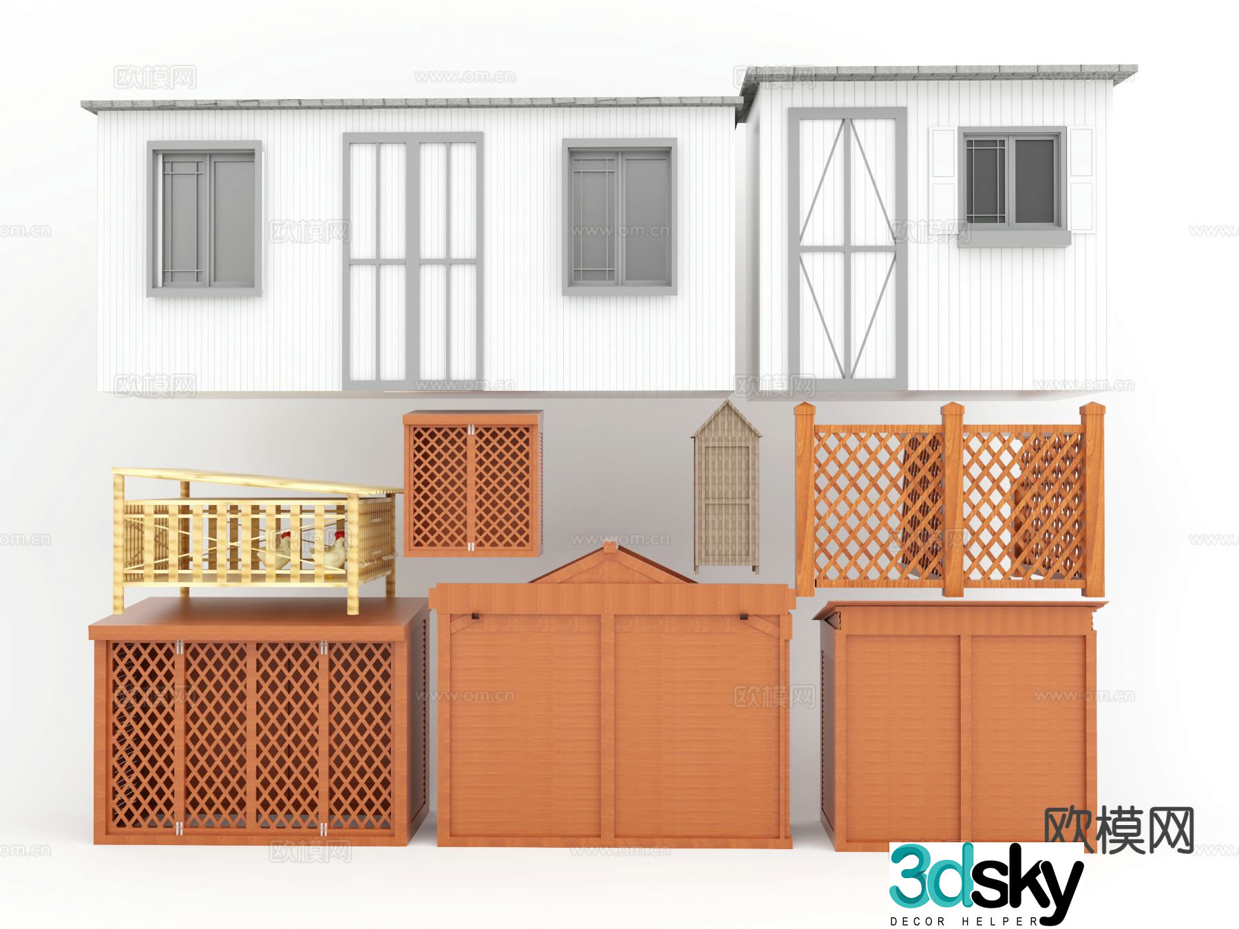 Courtyard garden equipment room air-conditioned external machine room teak wood room 3D model