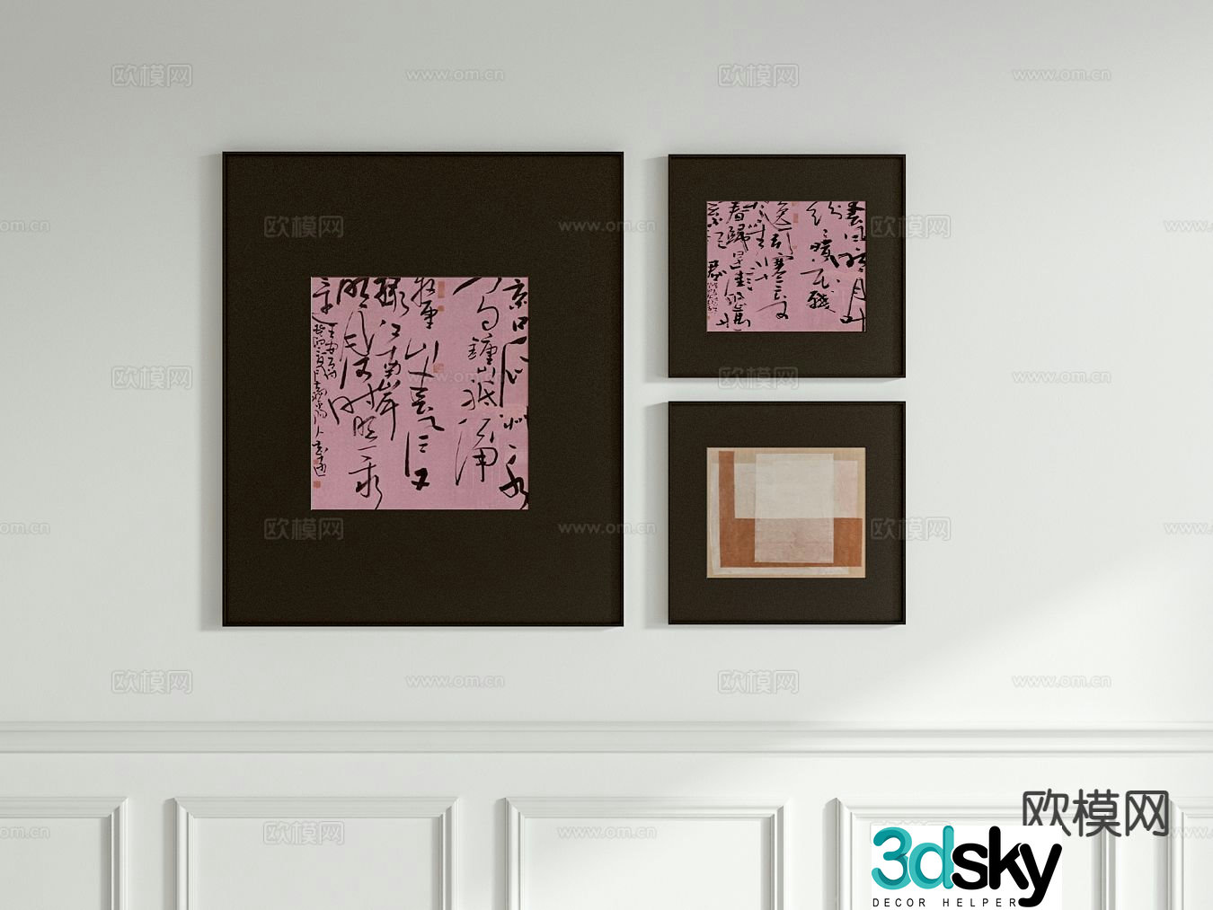 Medieval style decorative painting calligraphy and painting abstract painting 3D model