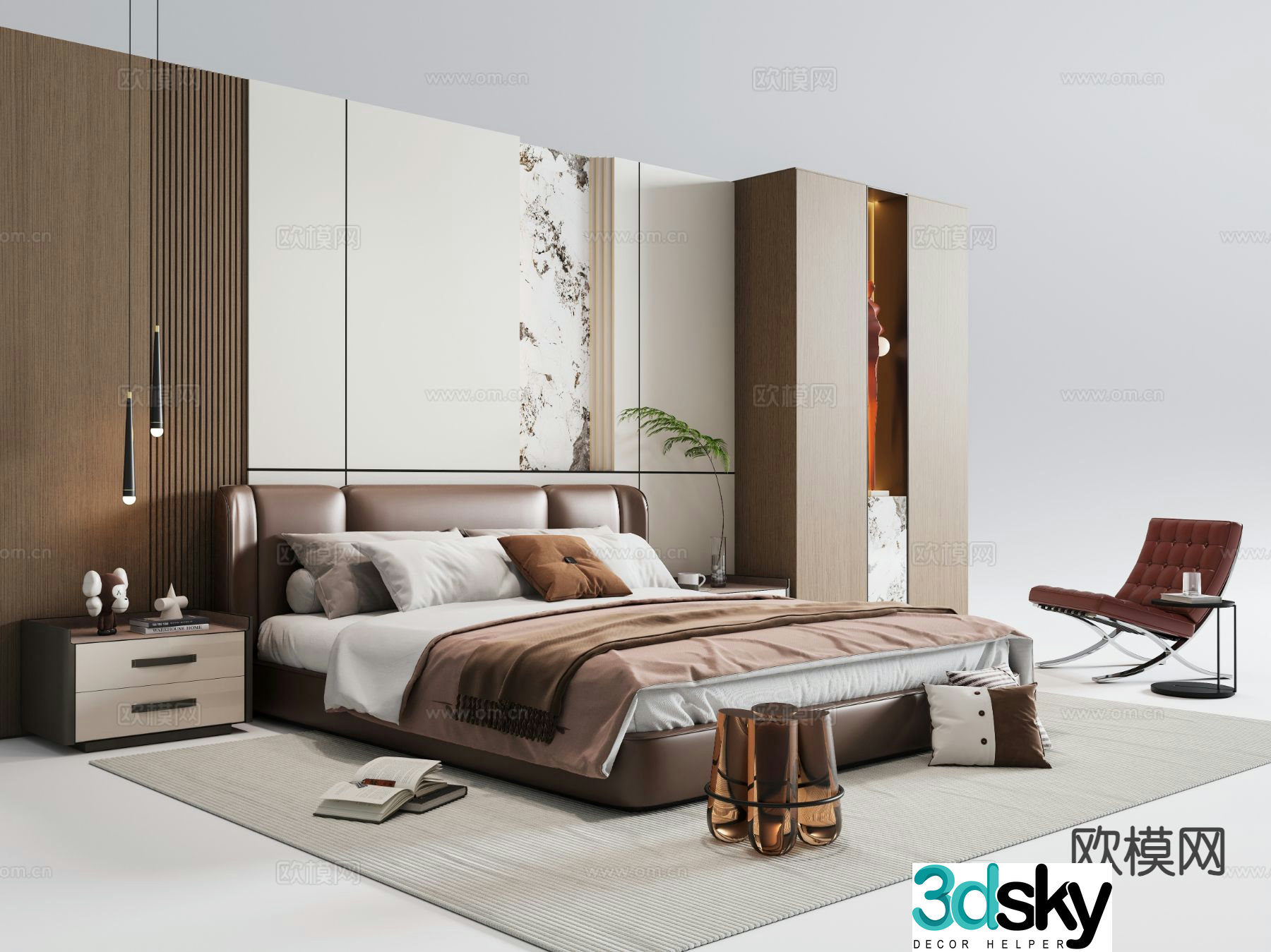 Italian double bed 3d model