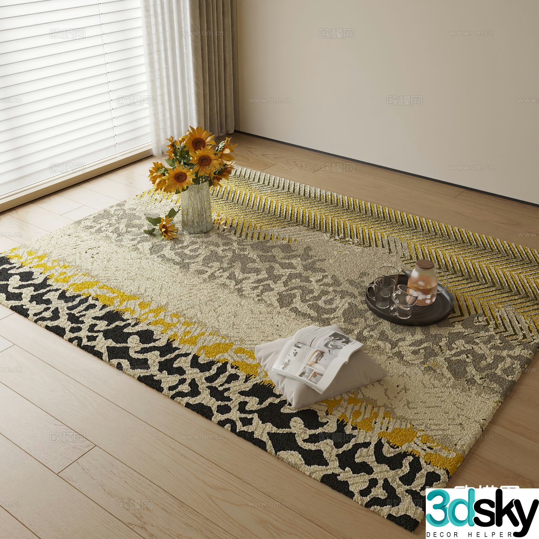 Modern carpet square rug 3d model