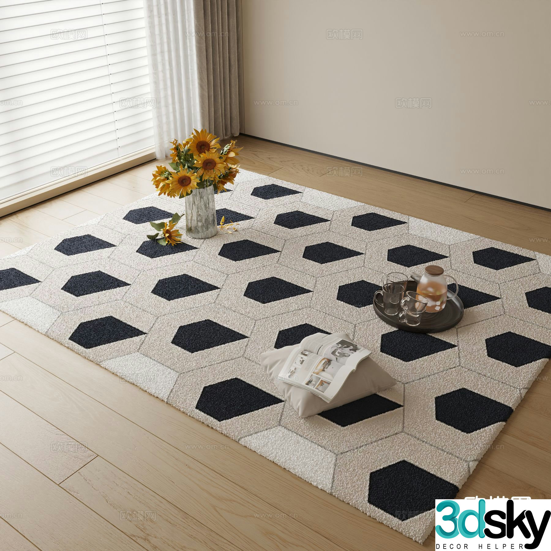 Modern carpet square rug 3d model