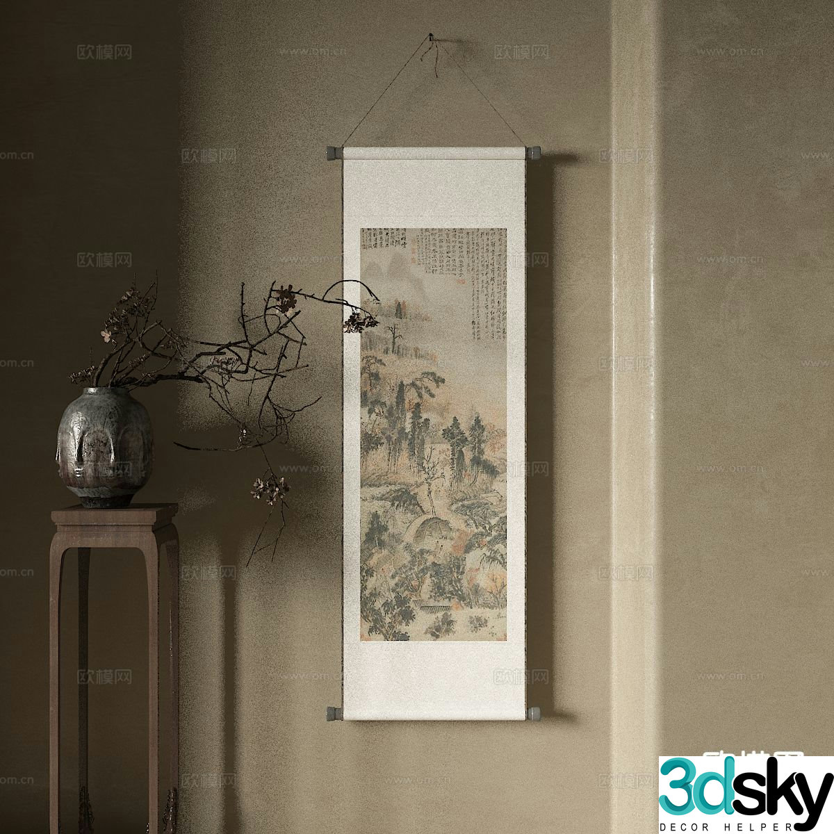 Chinese decorative painting scroll painting hanging painting 3d model