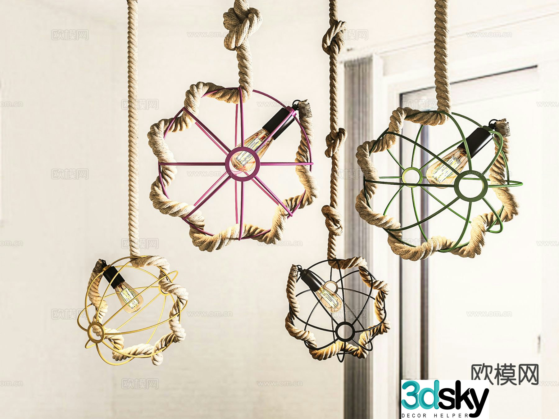 Industrial style chandelier rope chandelier 3d model