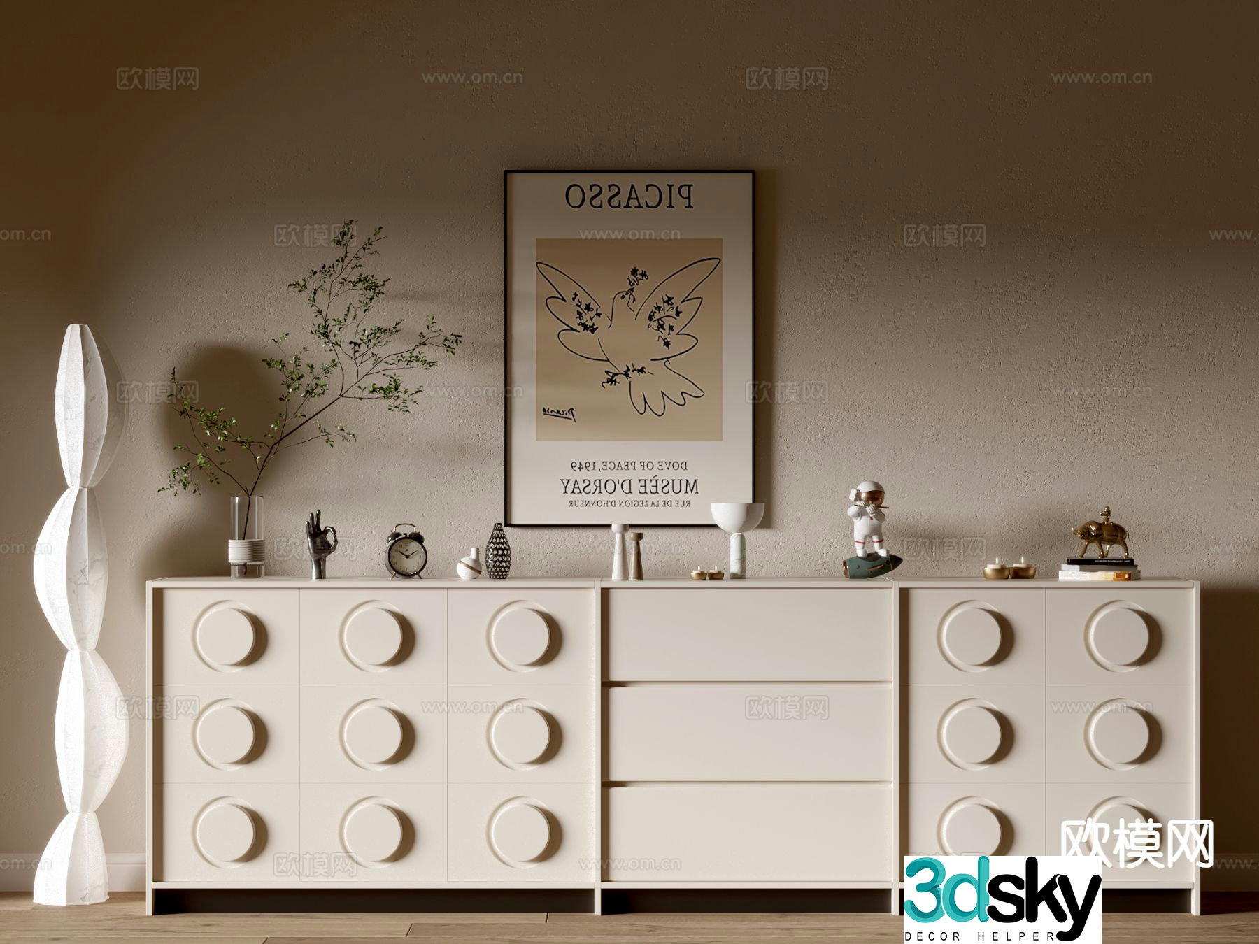 Cream style entrance cabinet Duanjing cabinet 3D model