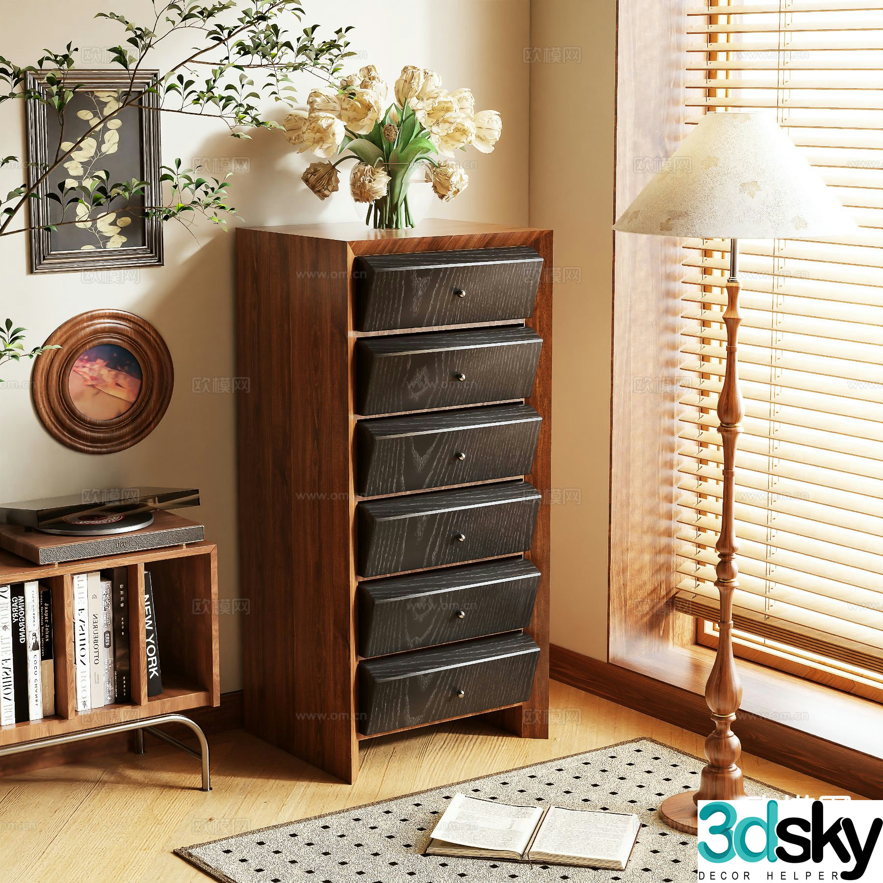 Medieval style side cabinet chest of drawers storage cabinet 3D model