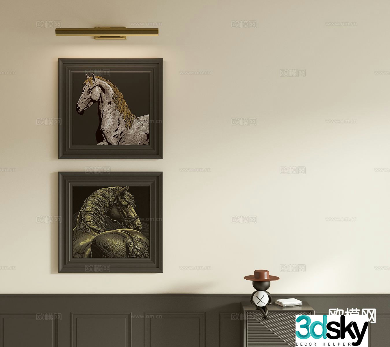 Medieval style decorative painting horse hanging painting 3d model