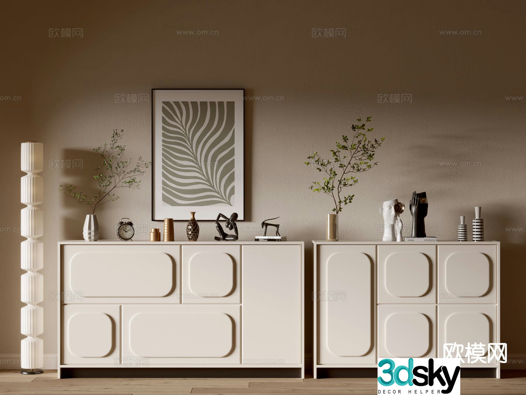 Cream style entrance cabinet side cabinet 3D model
