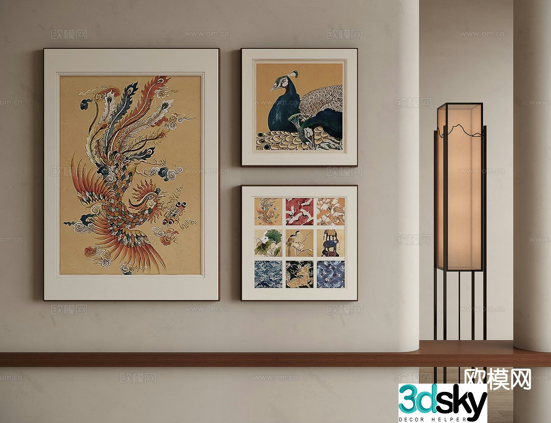 New Chinese Art Painting Phoenix Painting Decorative Painting 3D Model