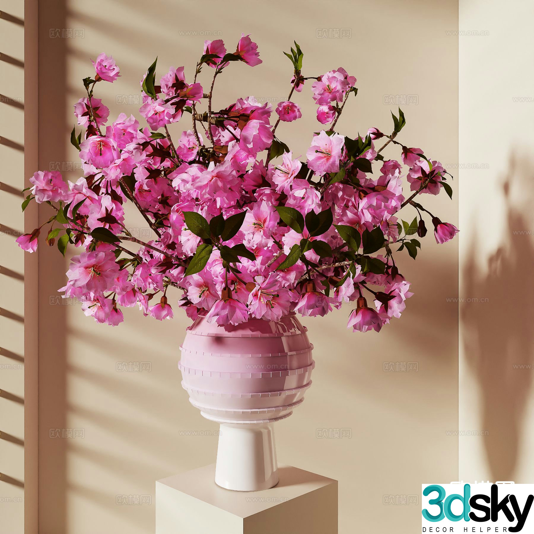 modern vase floral arrangement flower arrangement cherry blossom 3d model
