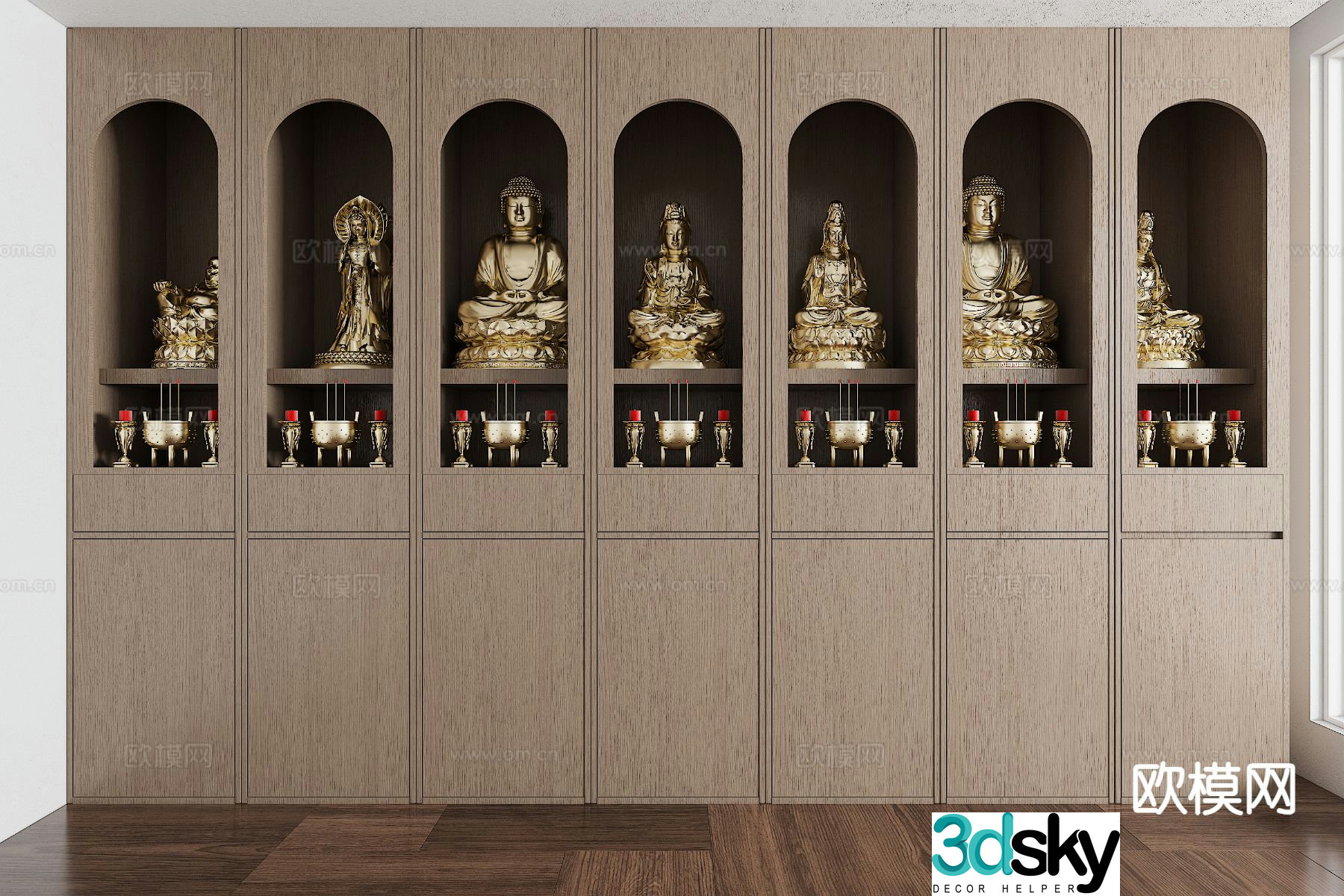 New Chinese style Buddhist niche altar shrine Bodhisattva 3D model