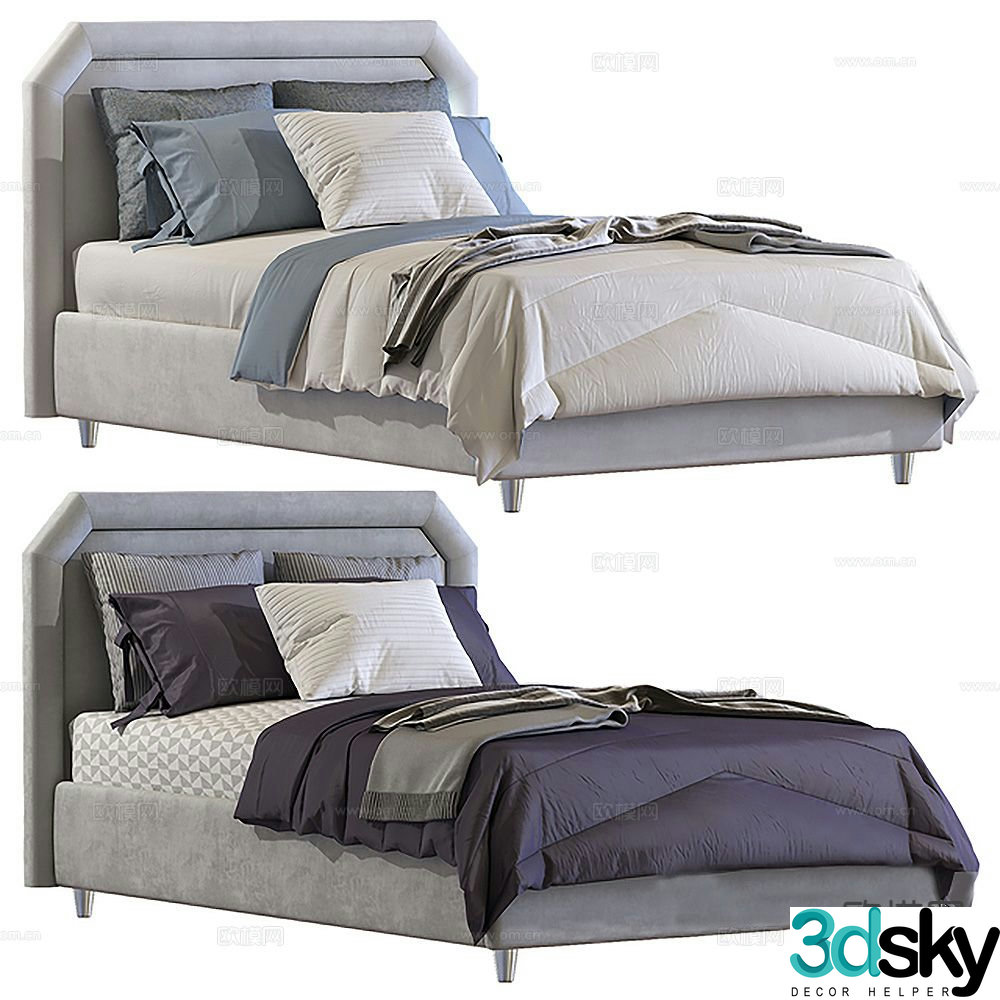 Simple European double bed 3d model