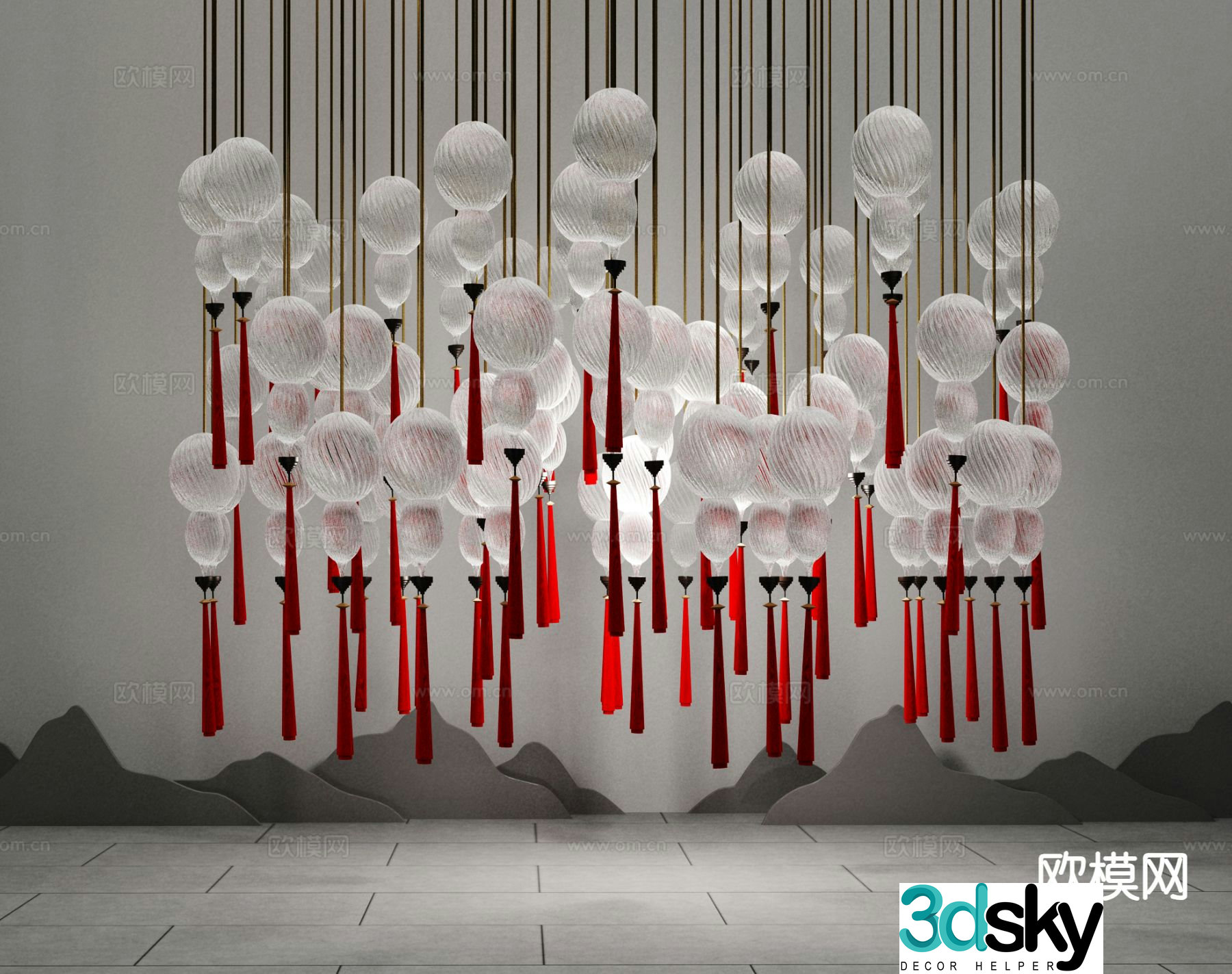 New Chinese style chandelier glass decorative lamp 3d model