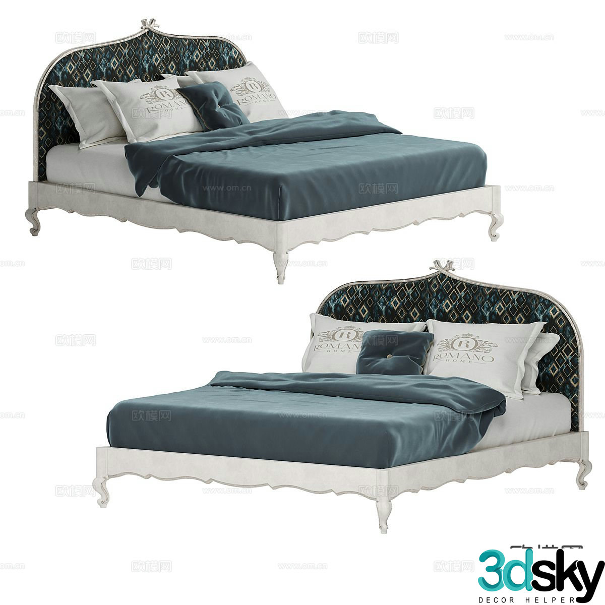 Simple European double bed 3d model