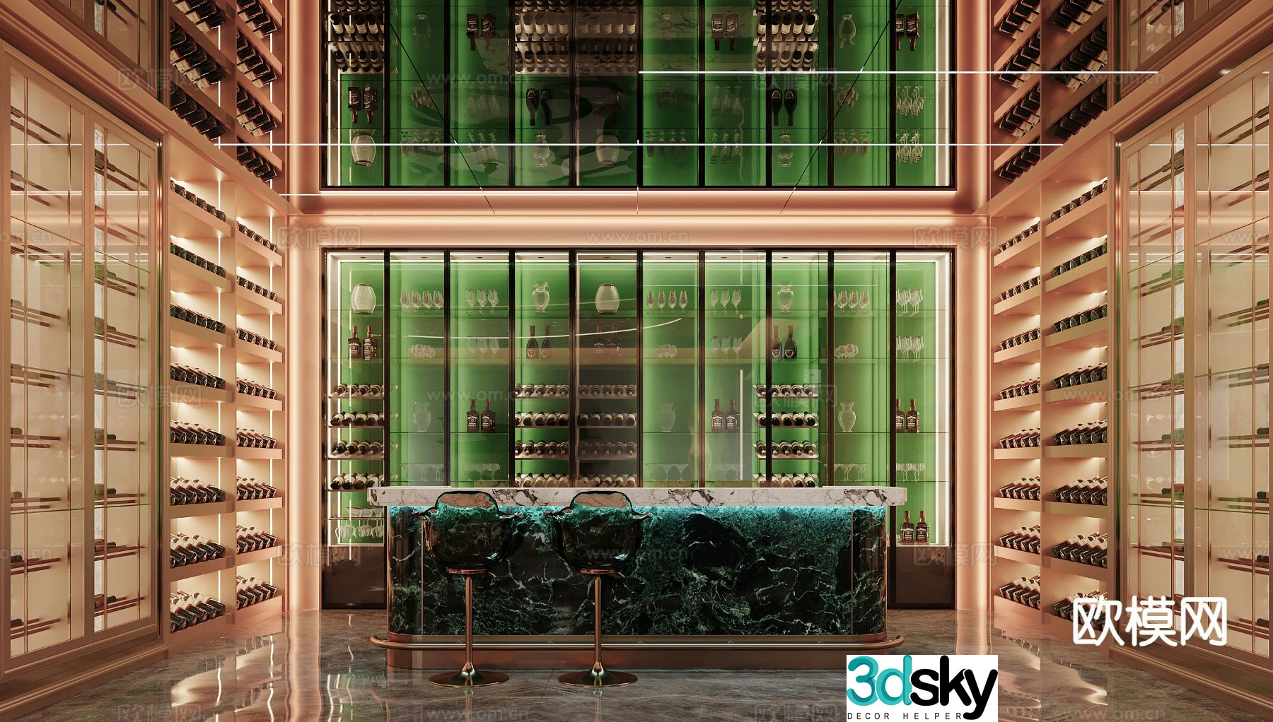 Light luxury basement wine cellar wine tasting area 3D model